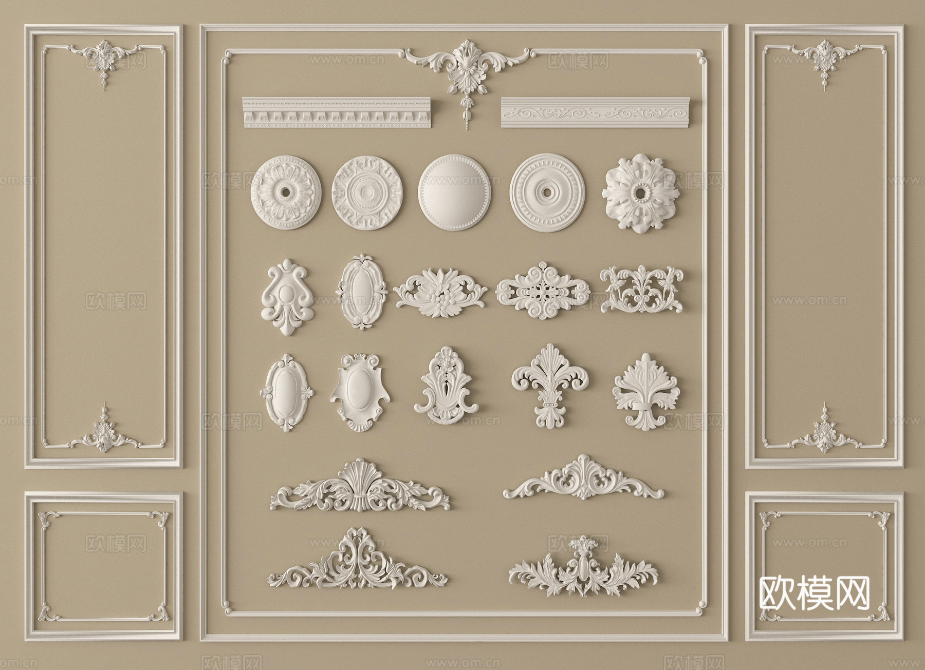 法式雕花 角花 灯盘 石膏线 石膏构件su模型