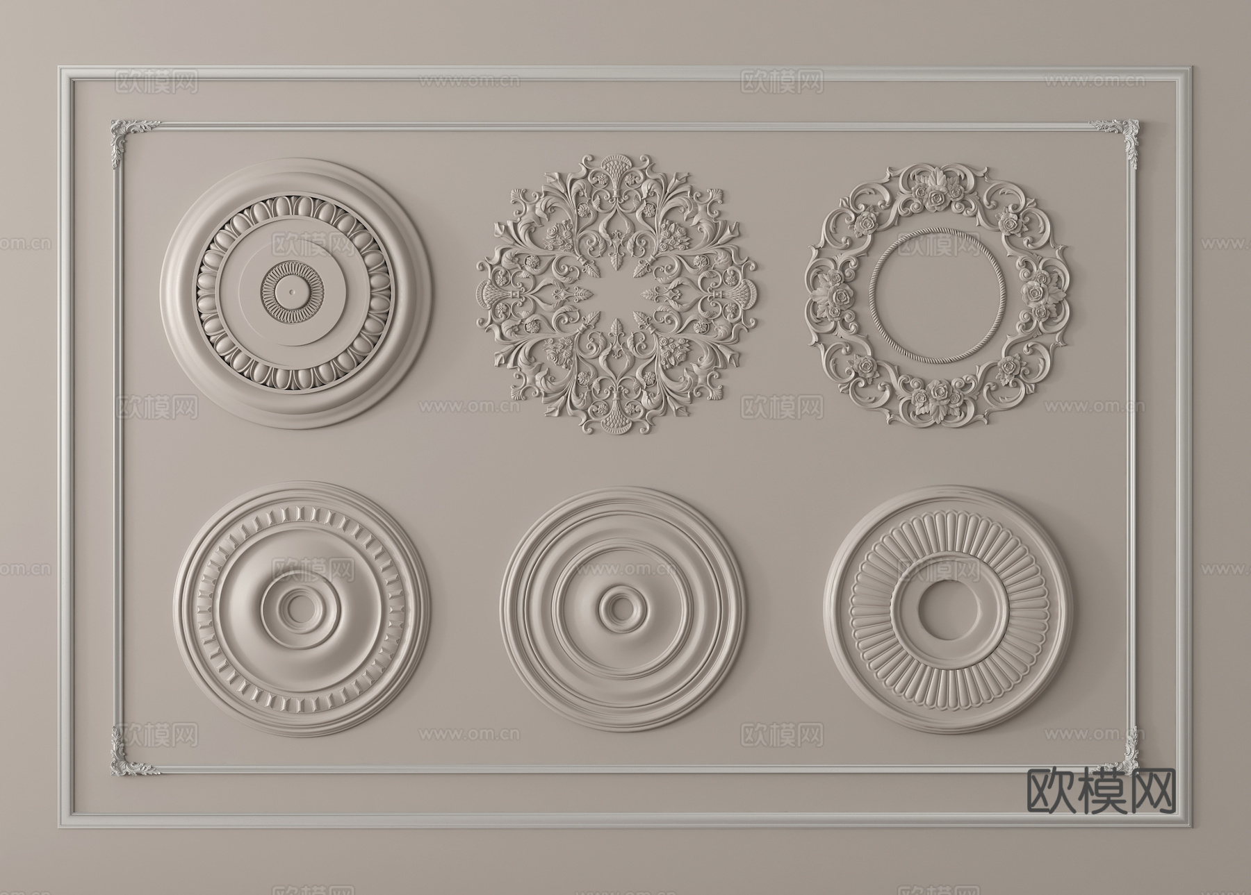 欧式石膏雕花 灯盘3d模型