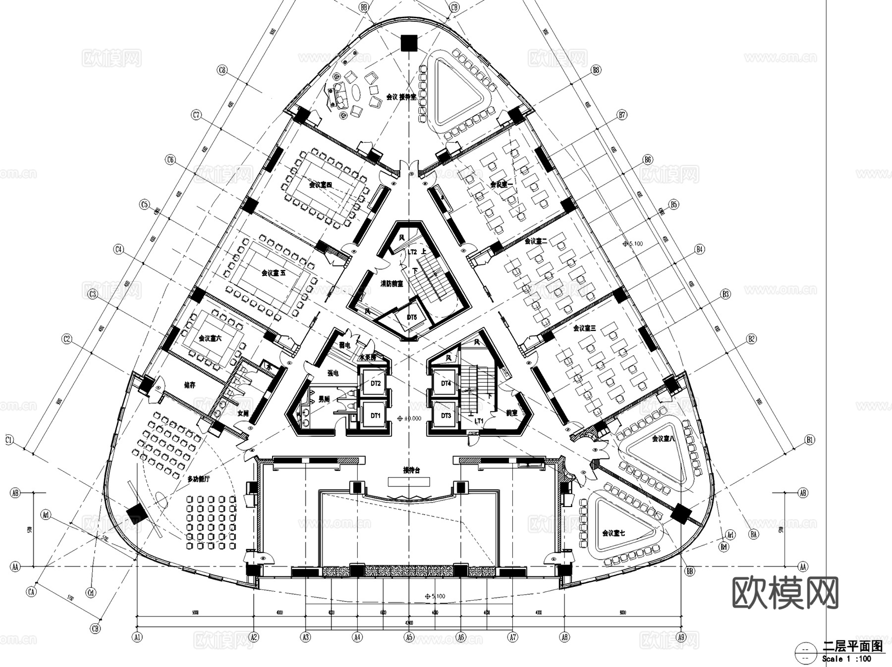 绿洲中环中心3#楼1~2层办公室室内工装CAD施工图cad施工图