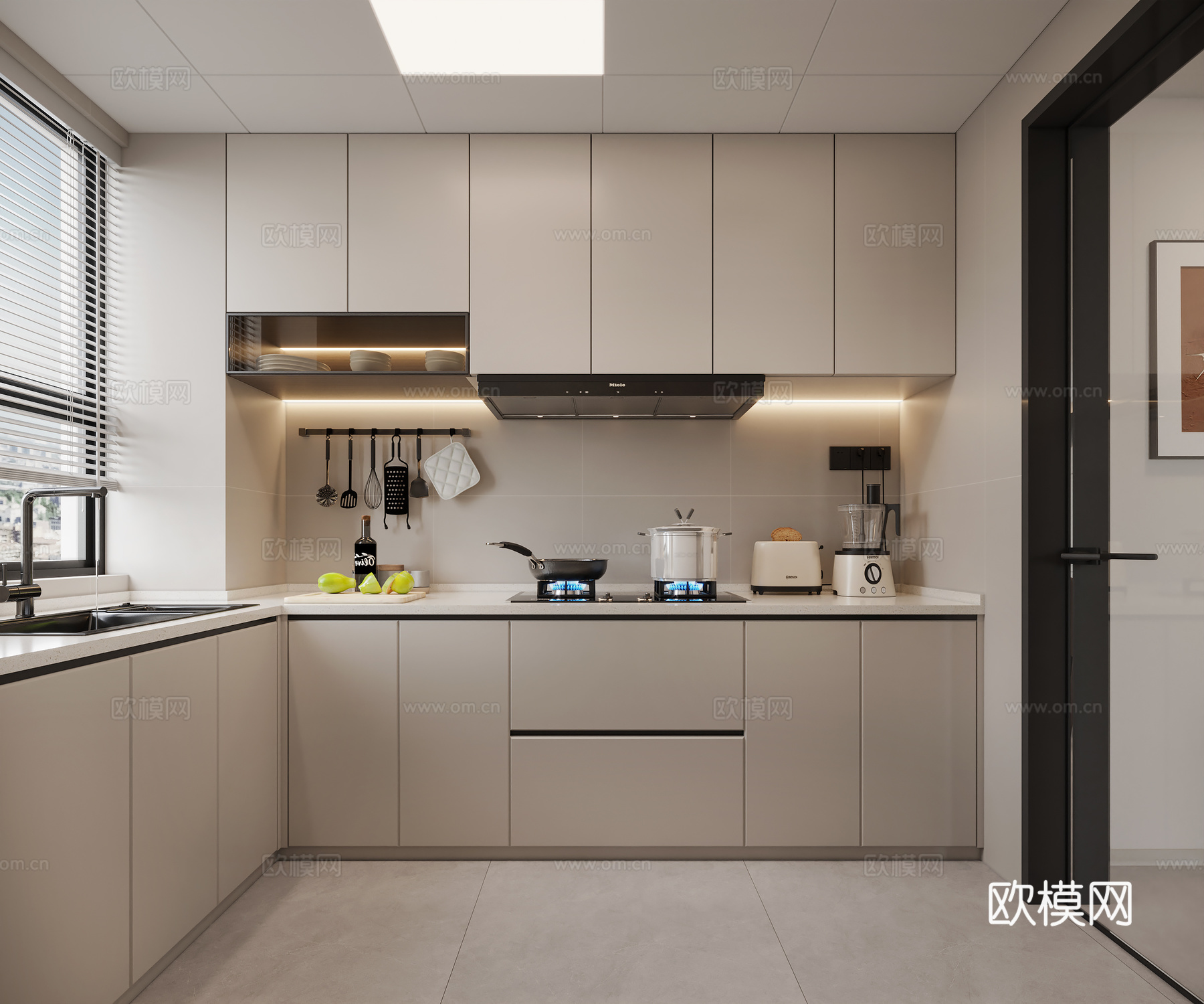 现代厨房3d模型下载