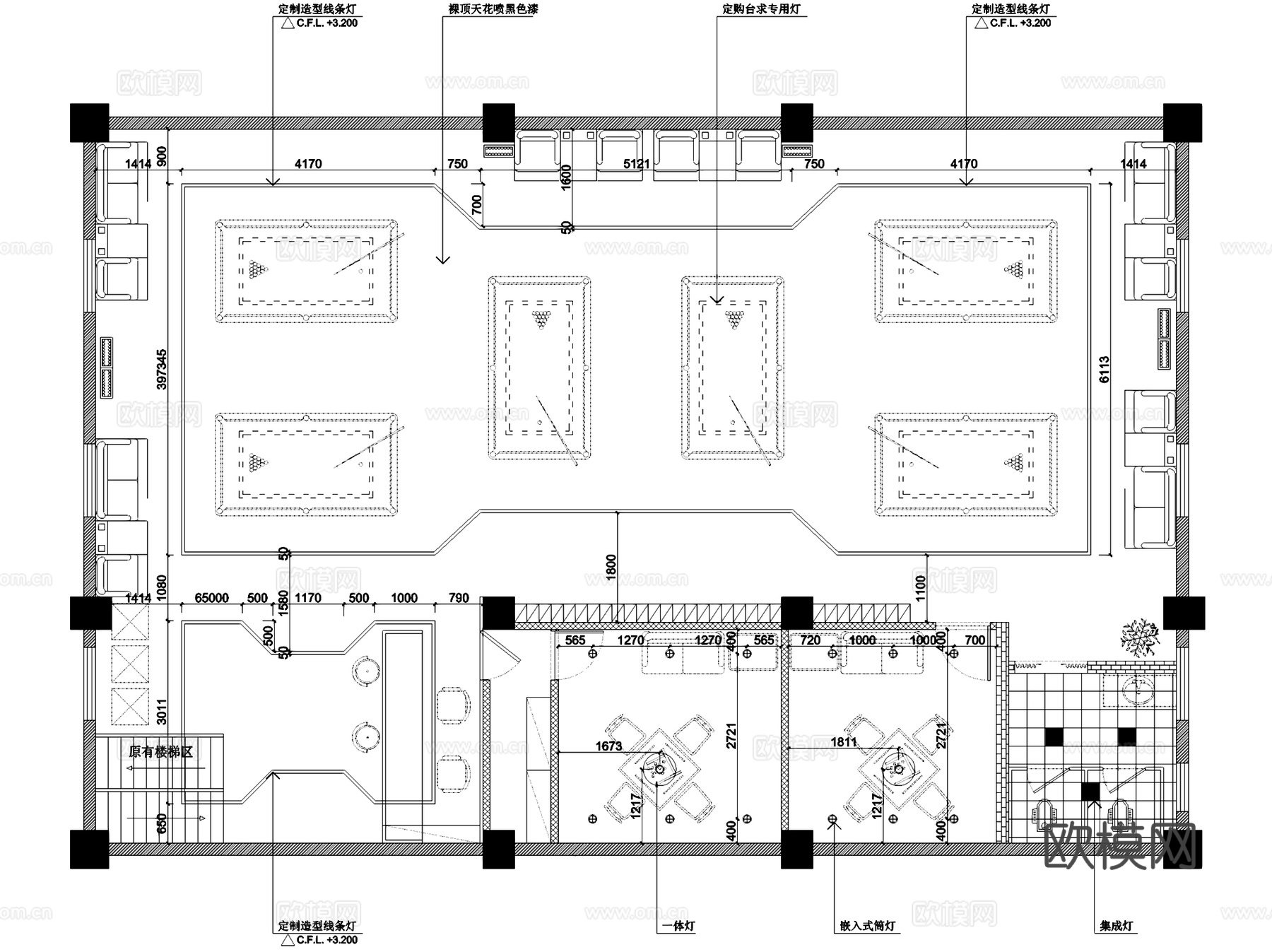 台球厅棋牌室室内工装平面系统图CAD施工图cad施工图