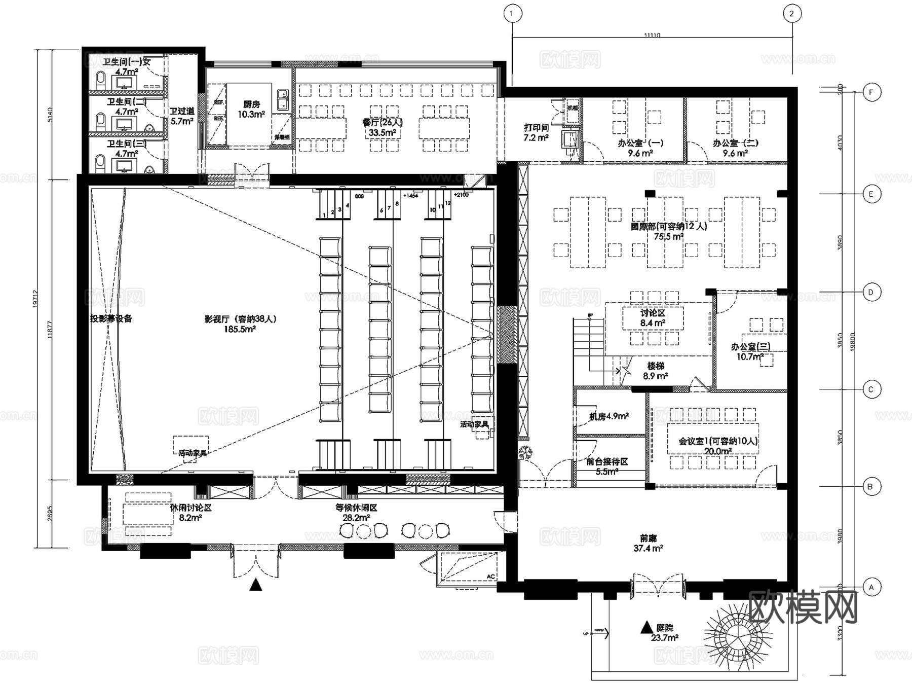 华谊兄弟电影公司二层办公室室内工装CAD施工图整套cad施工图