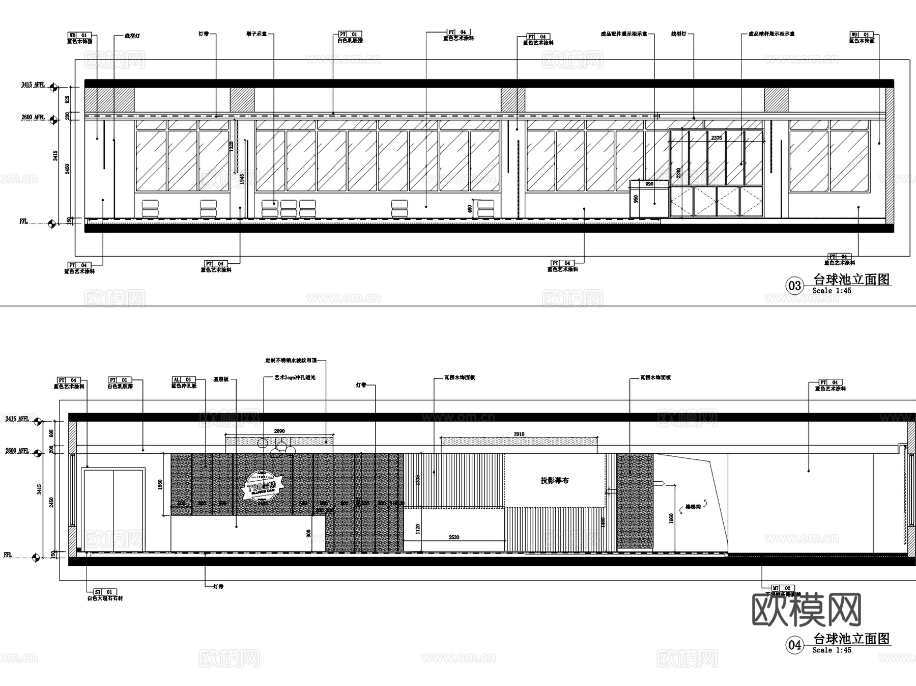 798台球厅棋牌室俱乐部室内工装CAD施工图cad施工图