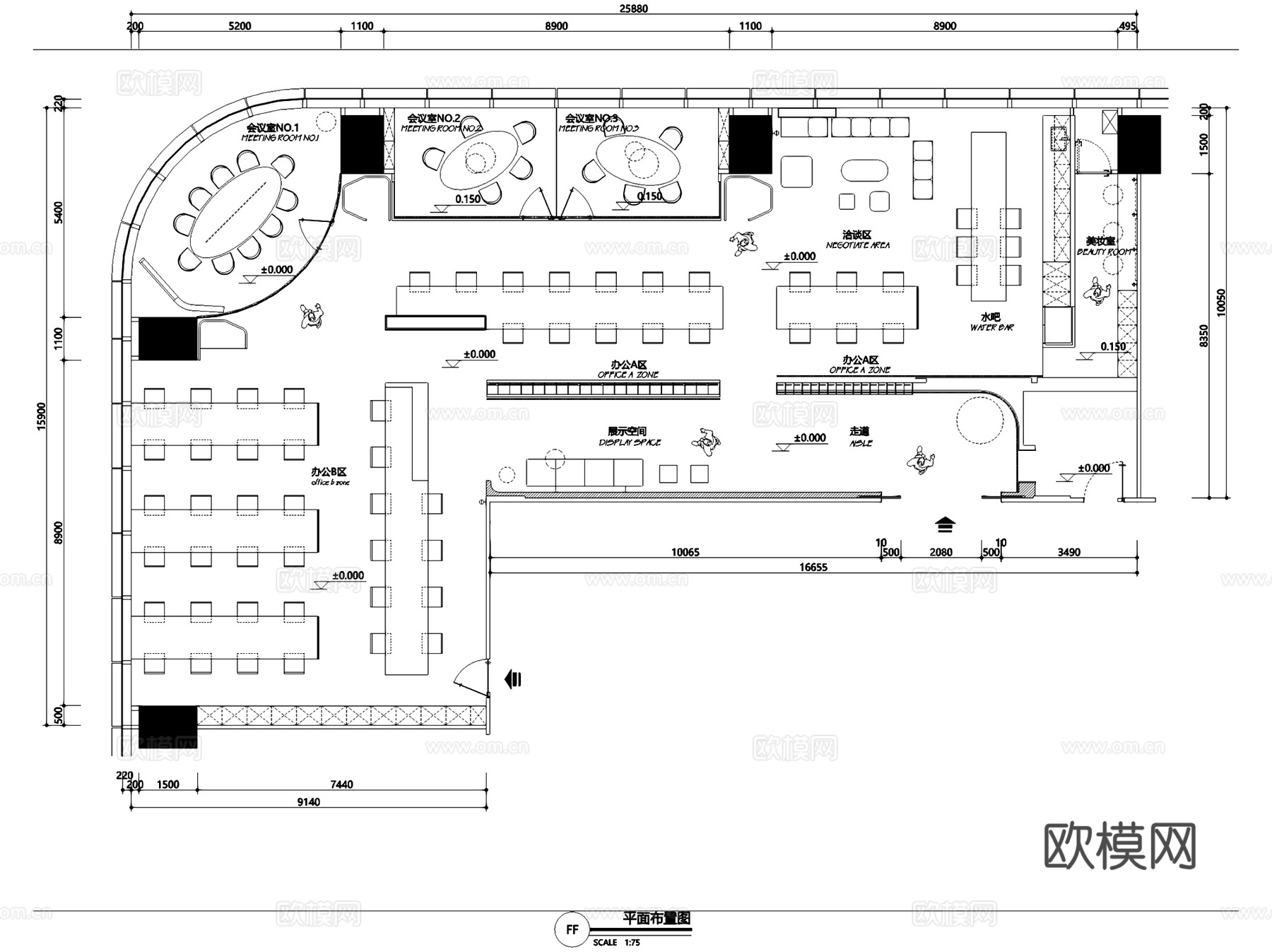 武汉保利沃利现代办公室室内工装CAD施工图cad施工图