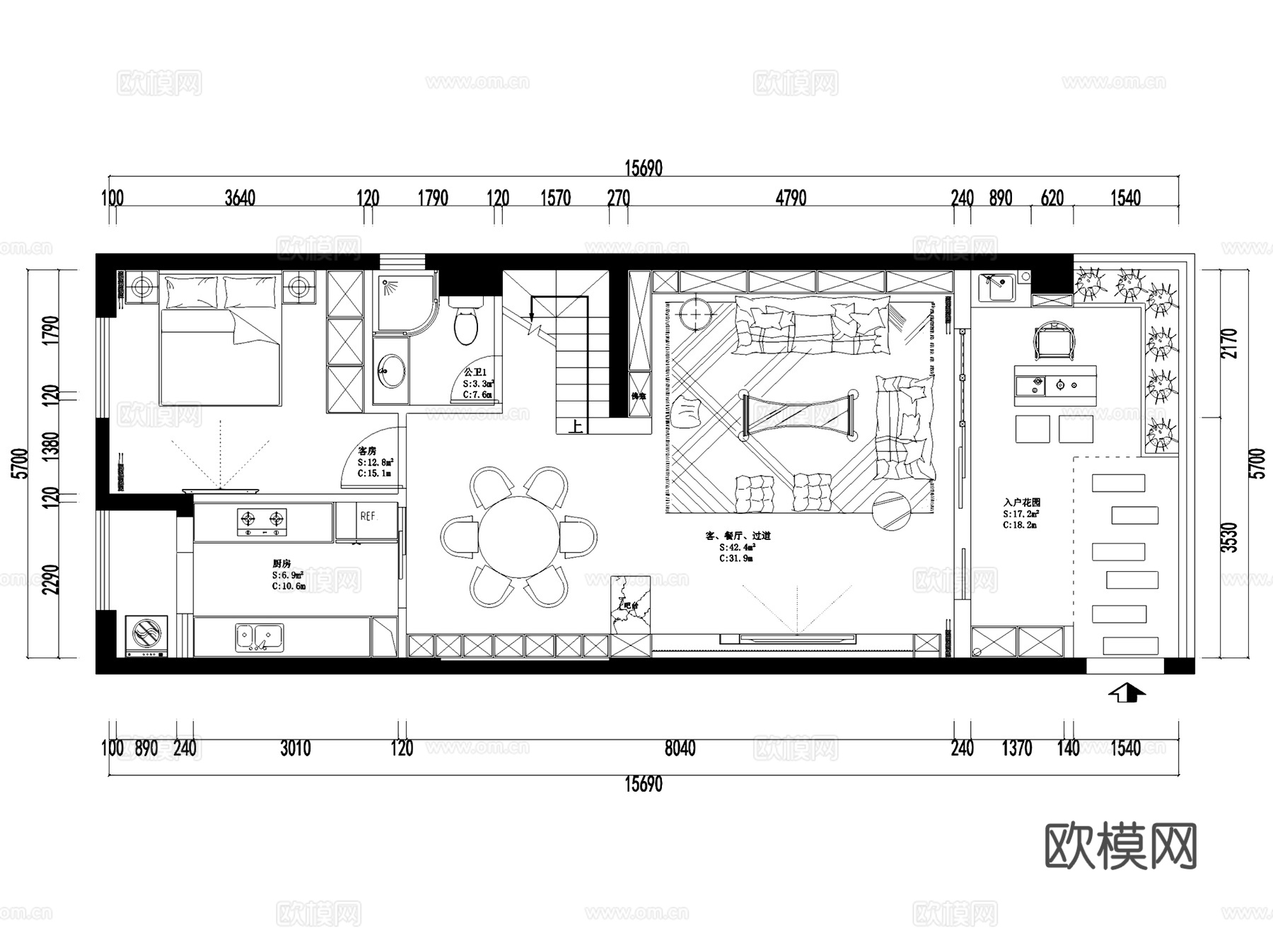 万科3#2510二层别墅无主灯室内家装CAD施工图cad施工图