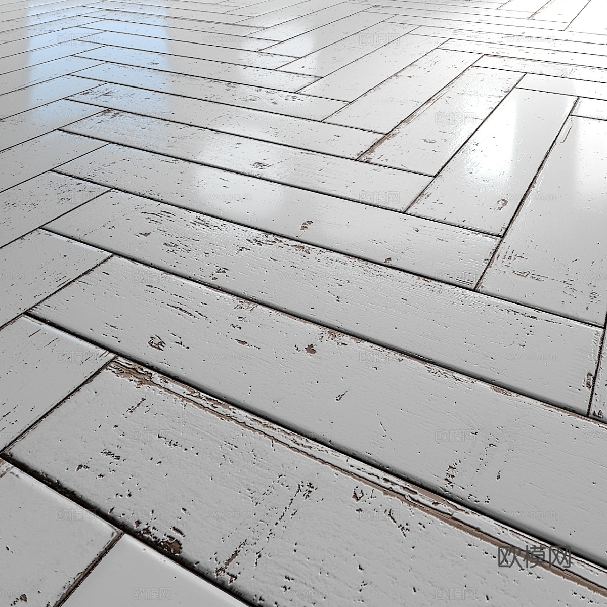 白色涂漆人字形拼花地板 - PBR材质3d模型下载