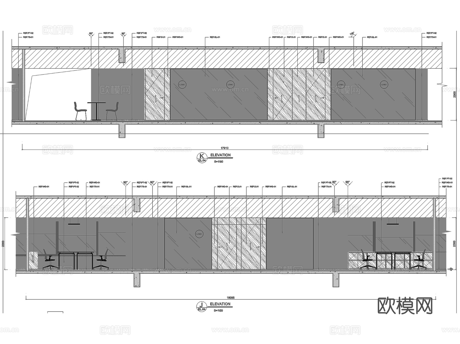 爱马仕中国上海香港广场30层办公室室内工装CAD施工图cad施工图