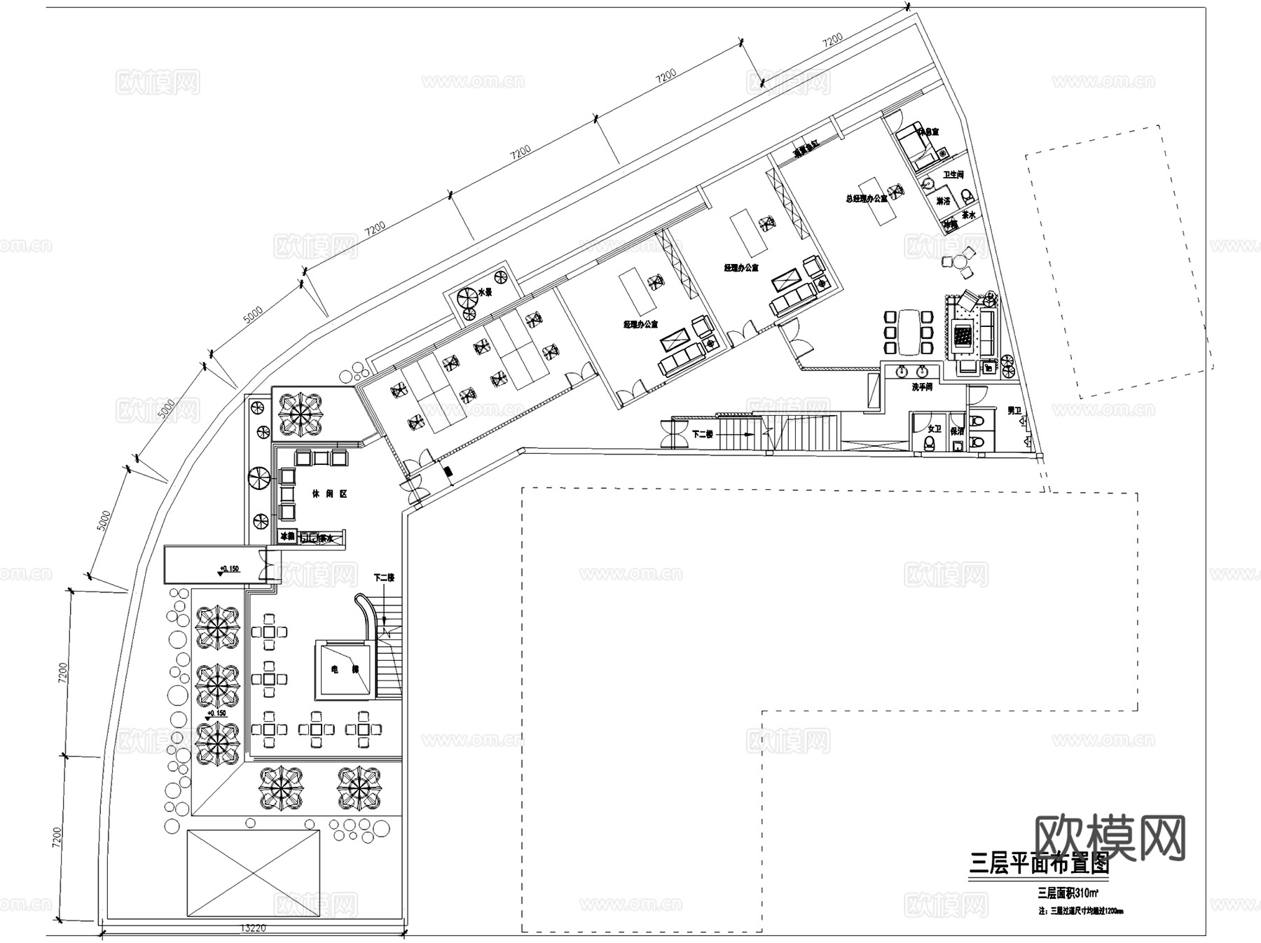 浙江利华奥迪汽车销售办公室室内工装CAD施工图cad施工图