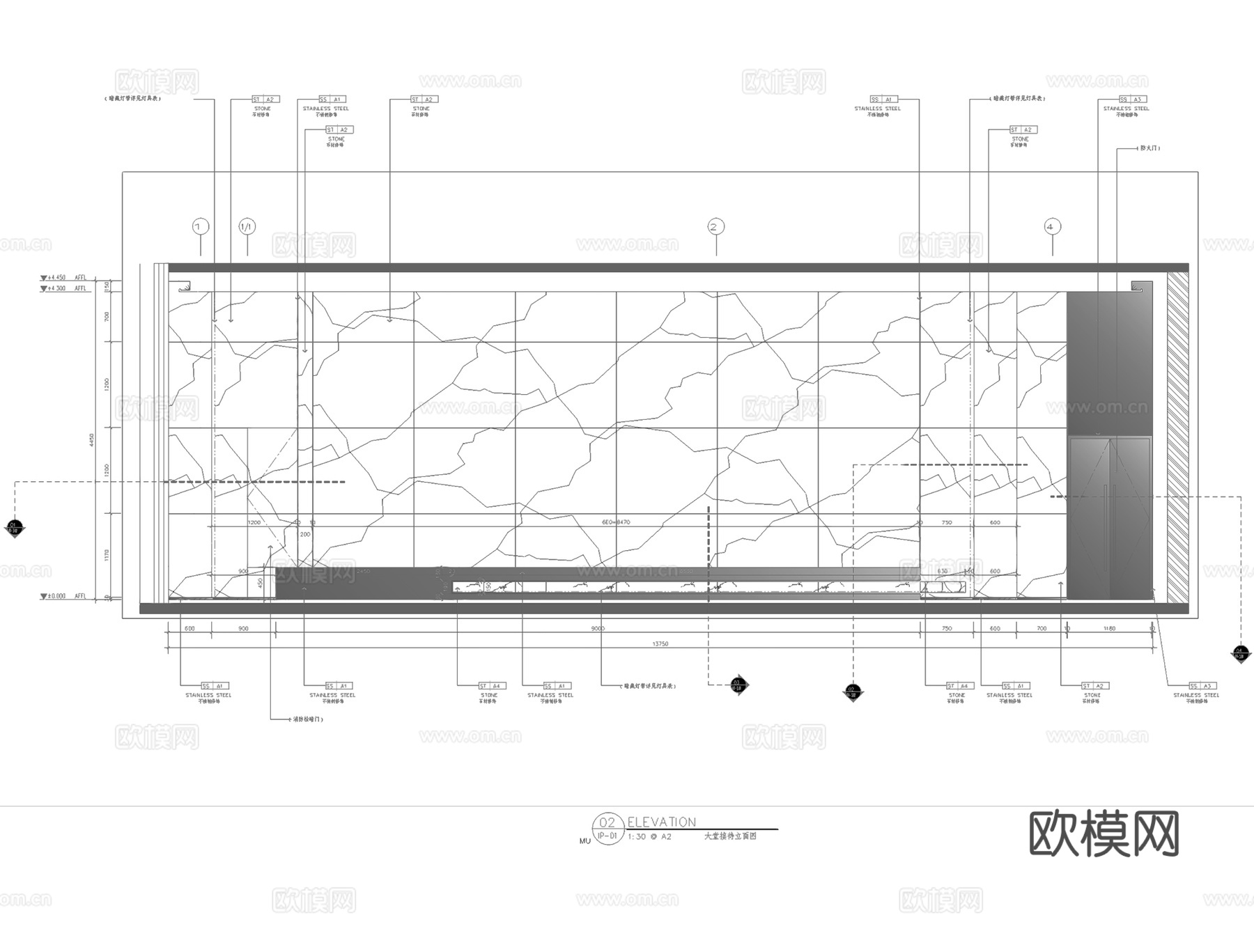 福州海荣大厦办公楼及公寓一层大堂、电梯厅室内工装CAD施工图cad施工图