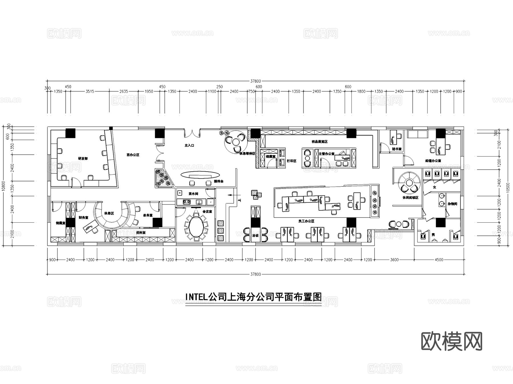 英特尔上海分公司办公室室内工装CAD施工图+3Dmax模型cad施工图