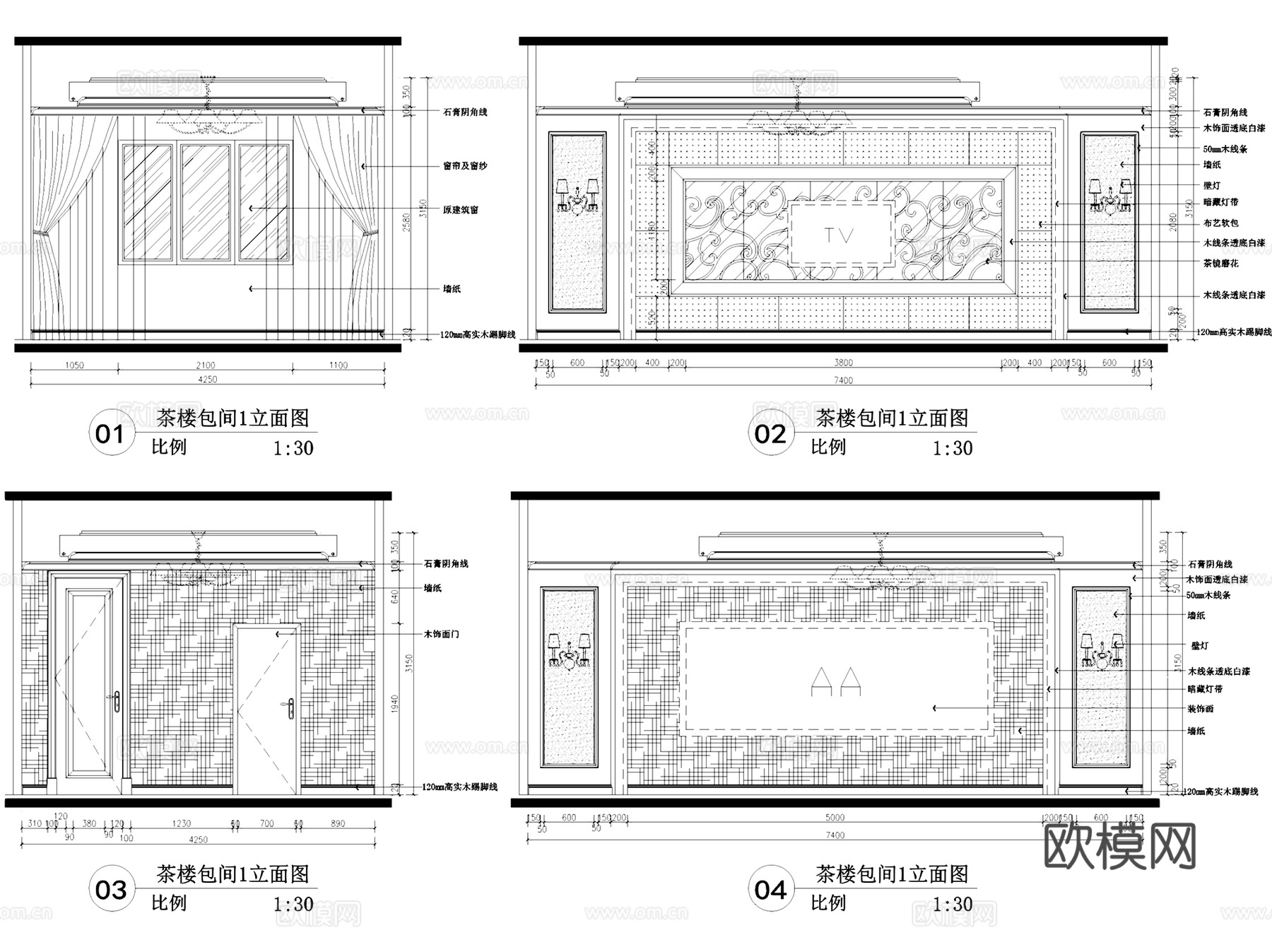 白云台茶楼会所室内工装CAD施工图整套cad施工图
