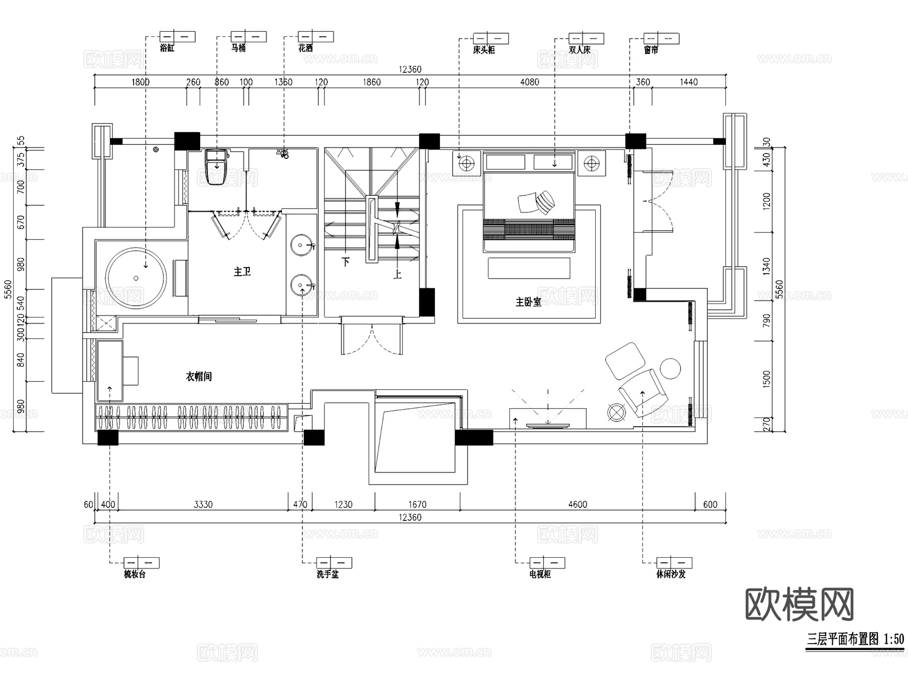 保亿丽景英郡三层别墅无主灯室内家装CAD施工图整套cad施工图