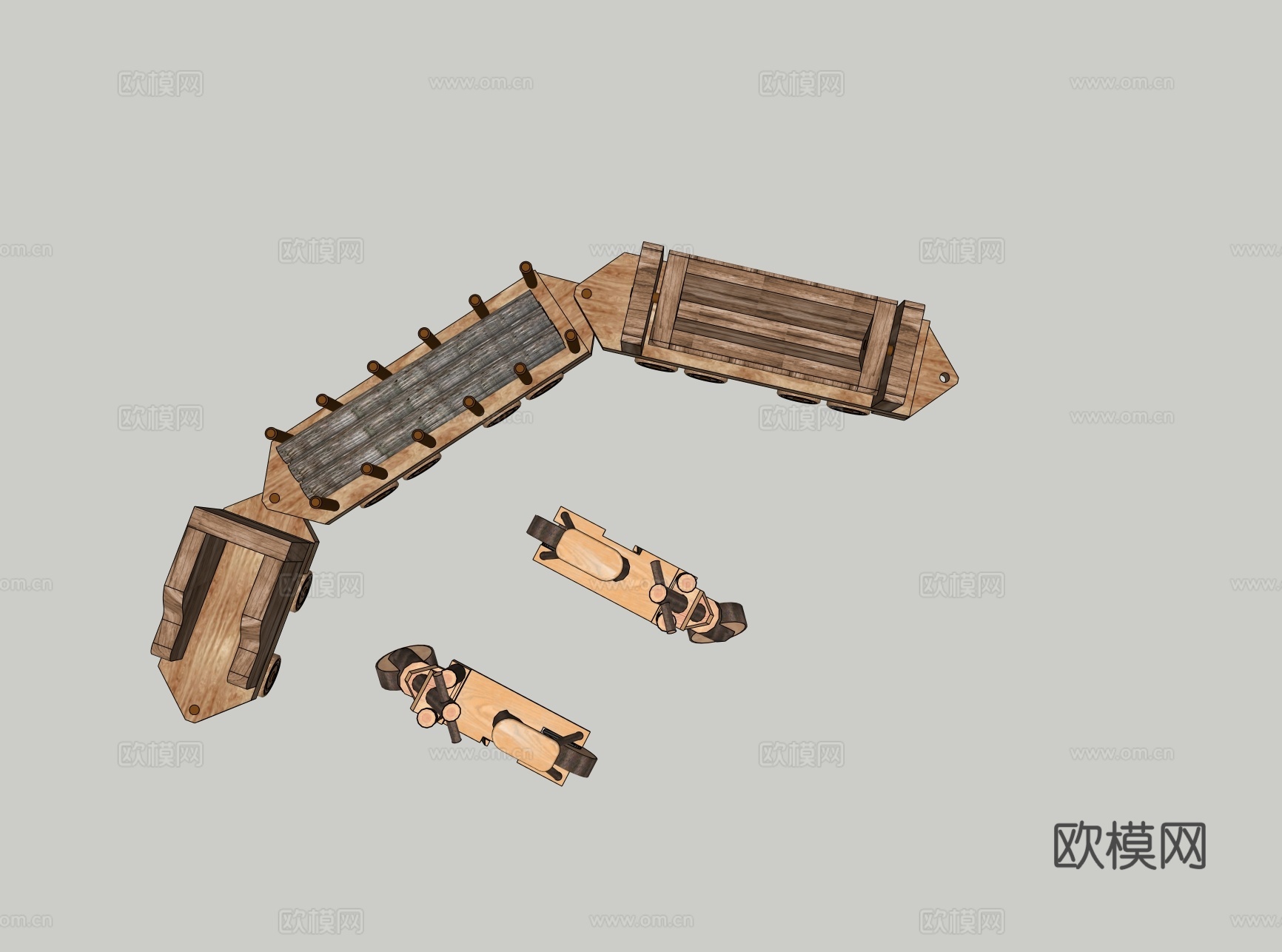 公园木头火车自行车 木制小火车自行车 公园游乐设施 儿童游乐su模型