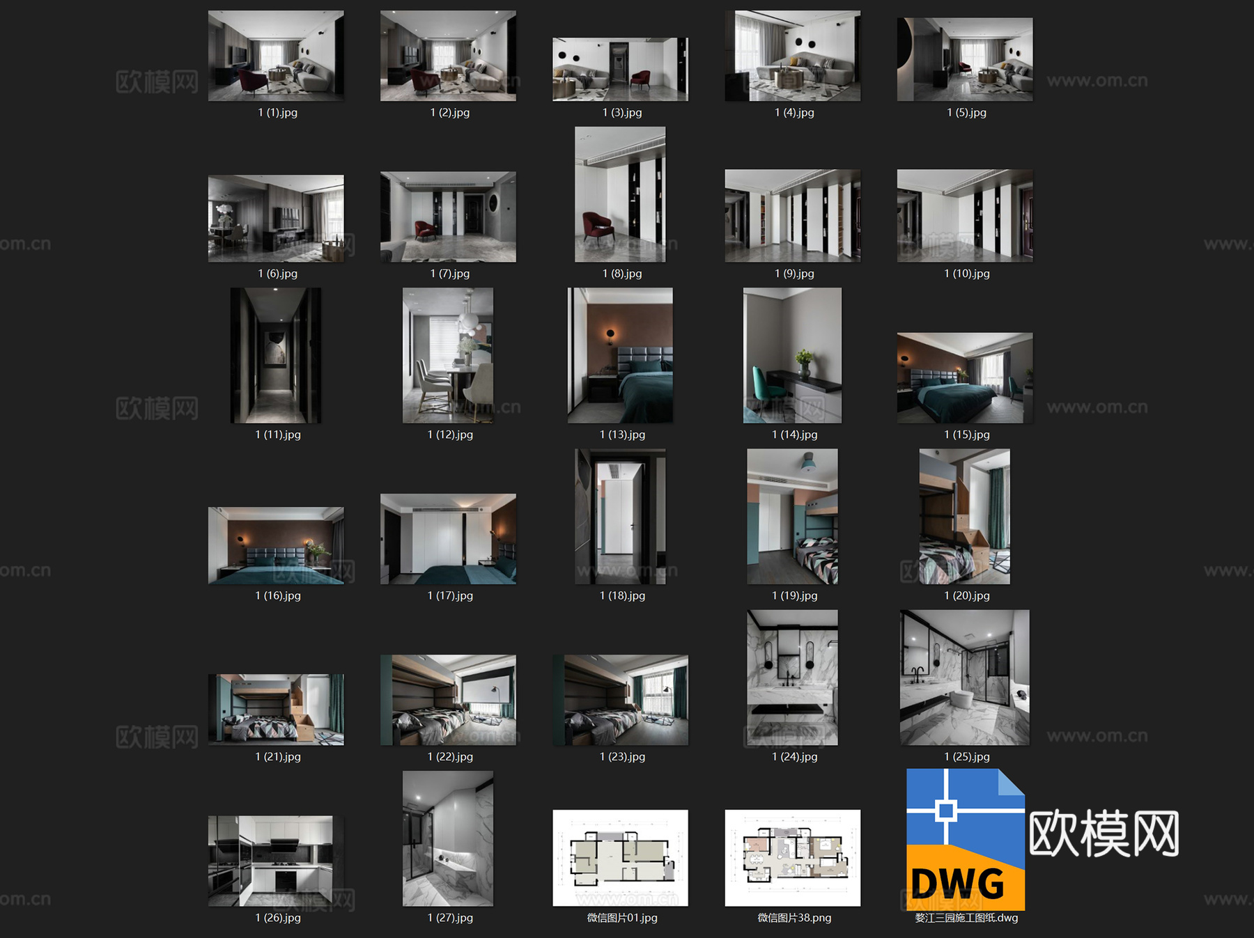 婺江三园现代平层两居室无主灯室内家装CAD施工图cad施工图