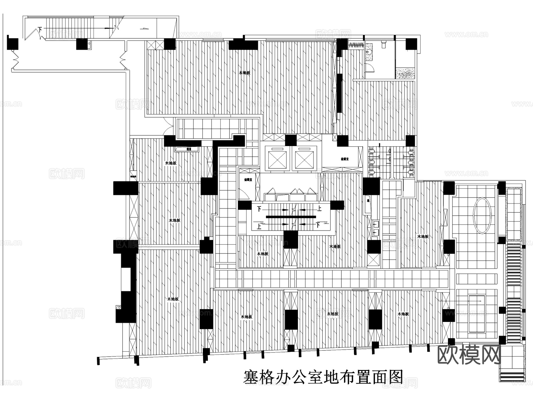 欧式塞格办公室室内工装CAD施工图+3Dmax模型cad施工图