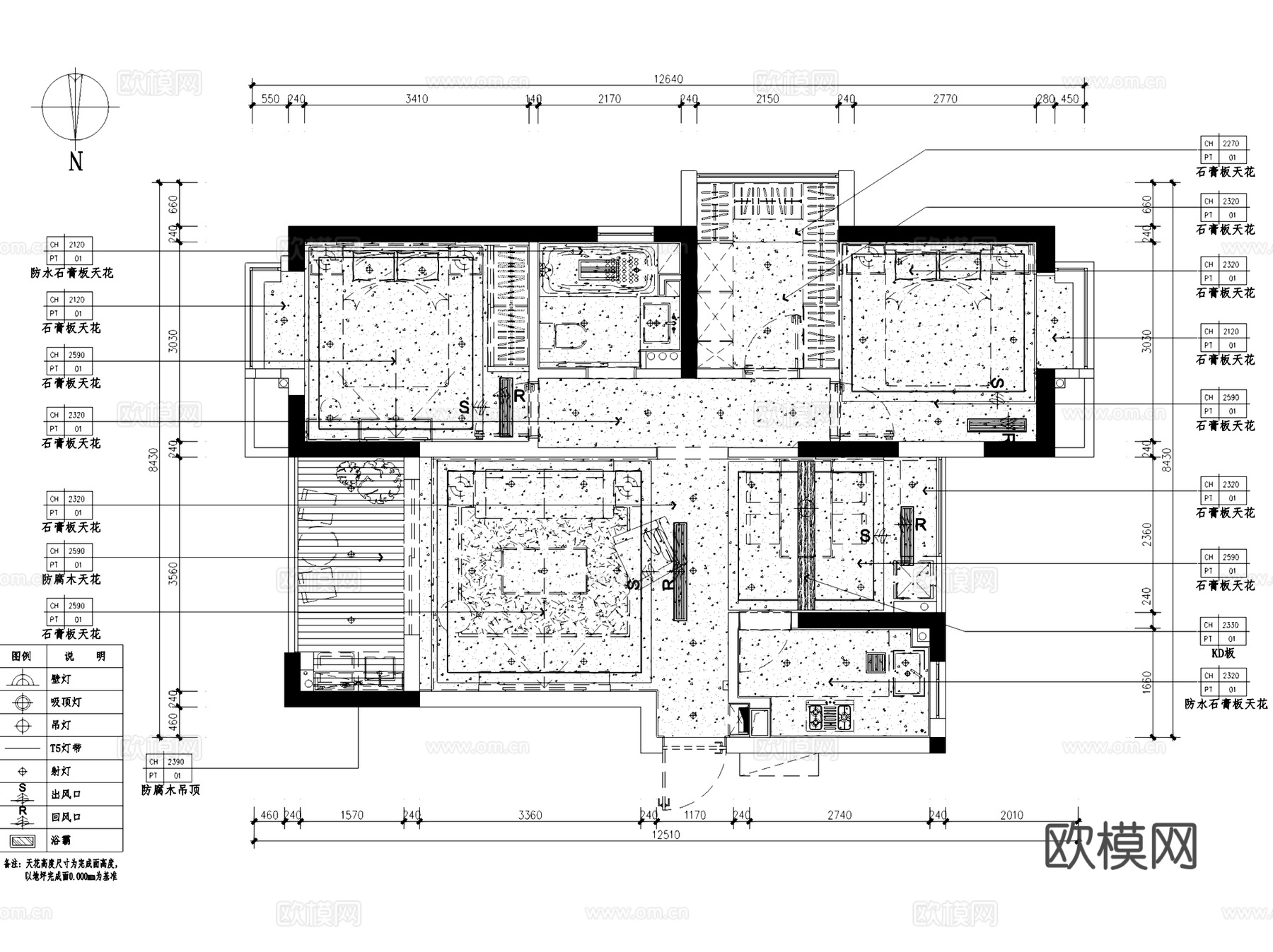杭州白马山庄3-2203无主灯室内家装CAD施工图整套cad施工图