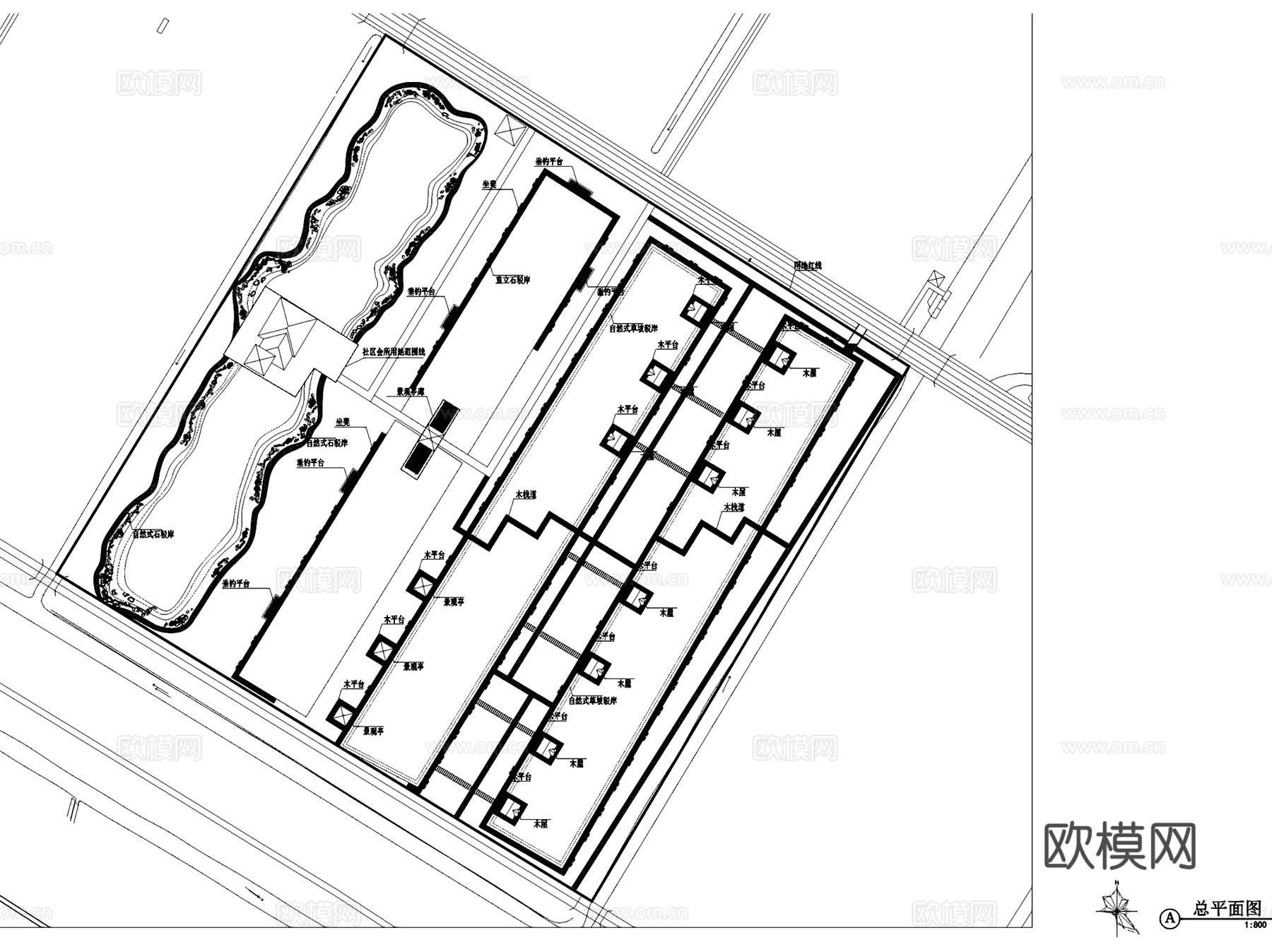 如皋东风滩生态养生园垂钓区景观CAD施工图整套cad施工图