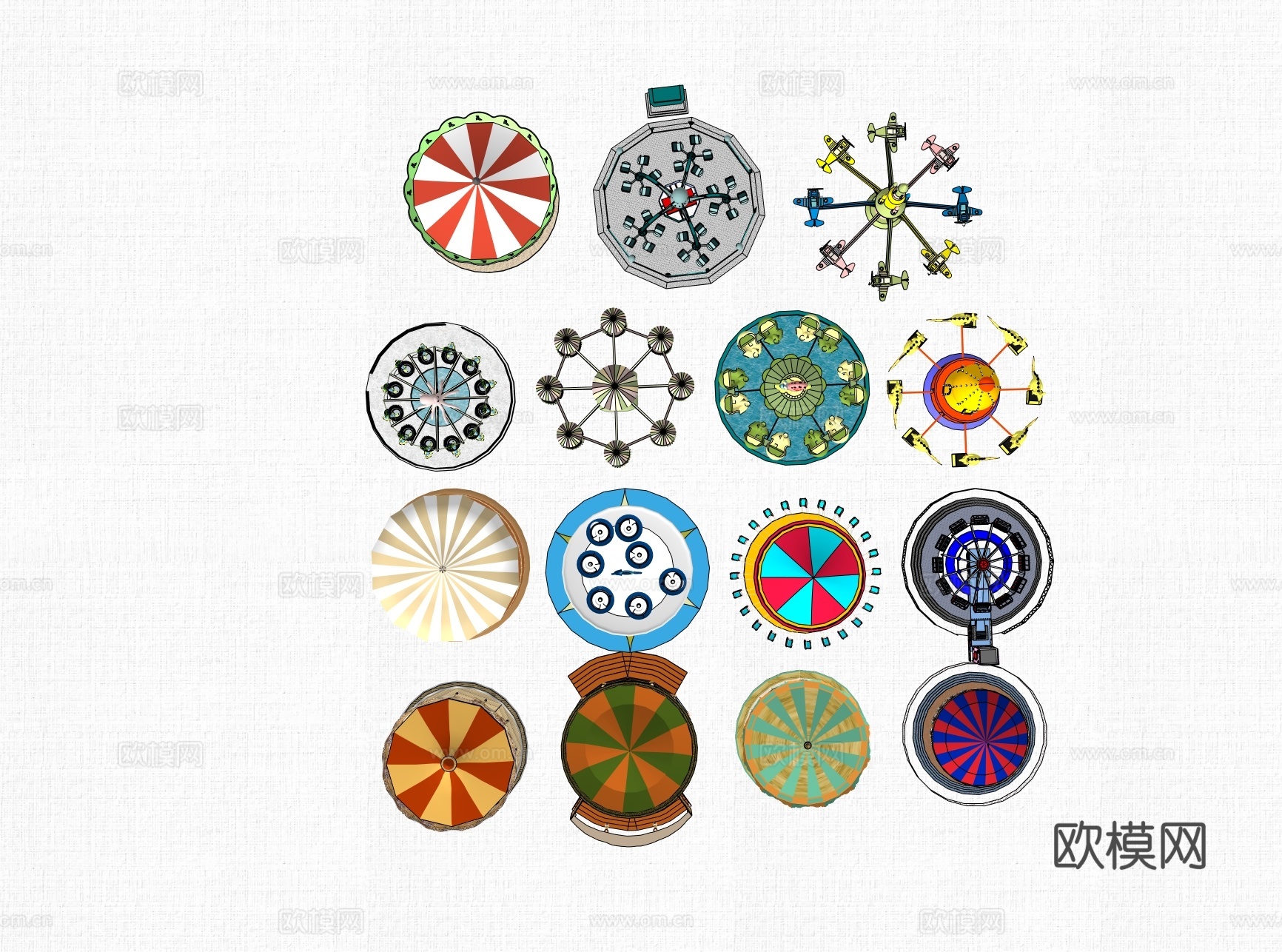 游乐园游乐场设施 旋转木马 旋转游乐设施 儿童游乐园su模型