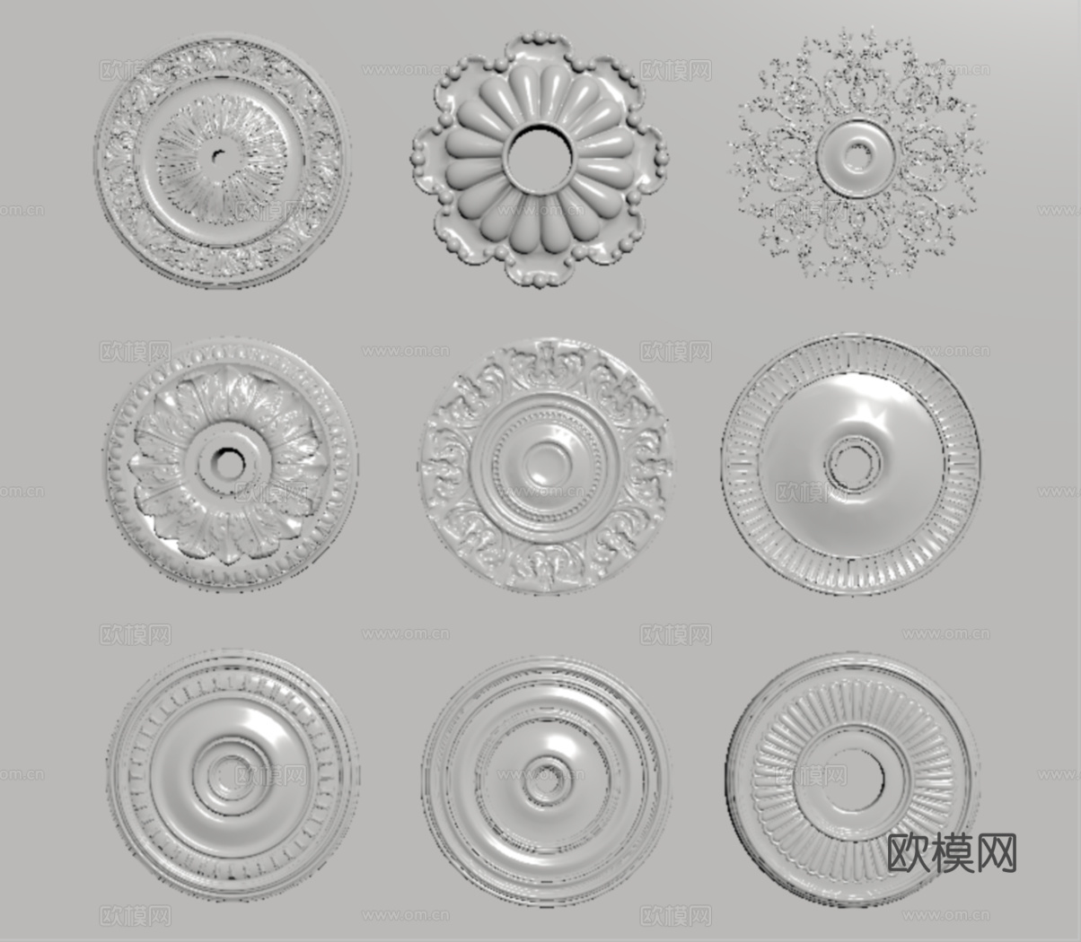 法式灯盘雕花 石膏灯盘su模型