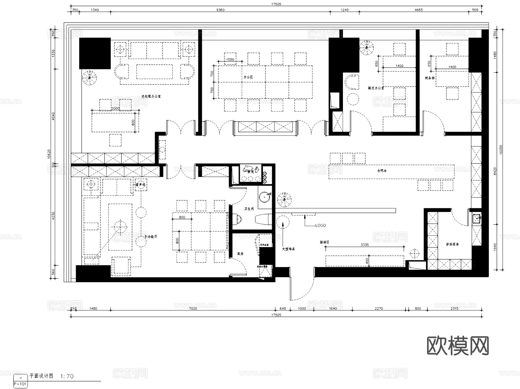 云峰投资公司中式办公室室内工装CAD施工图整套cad施工图