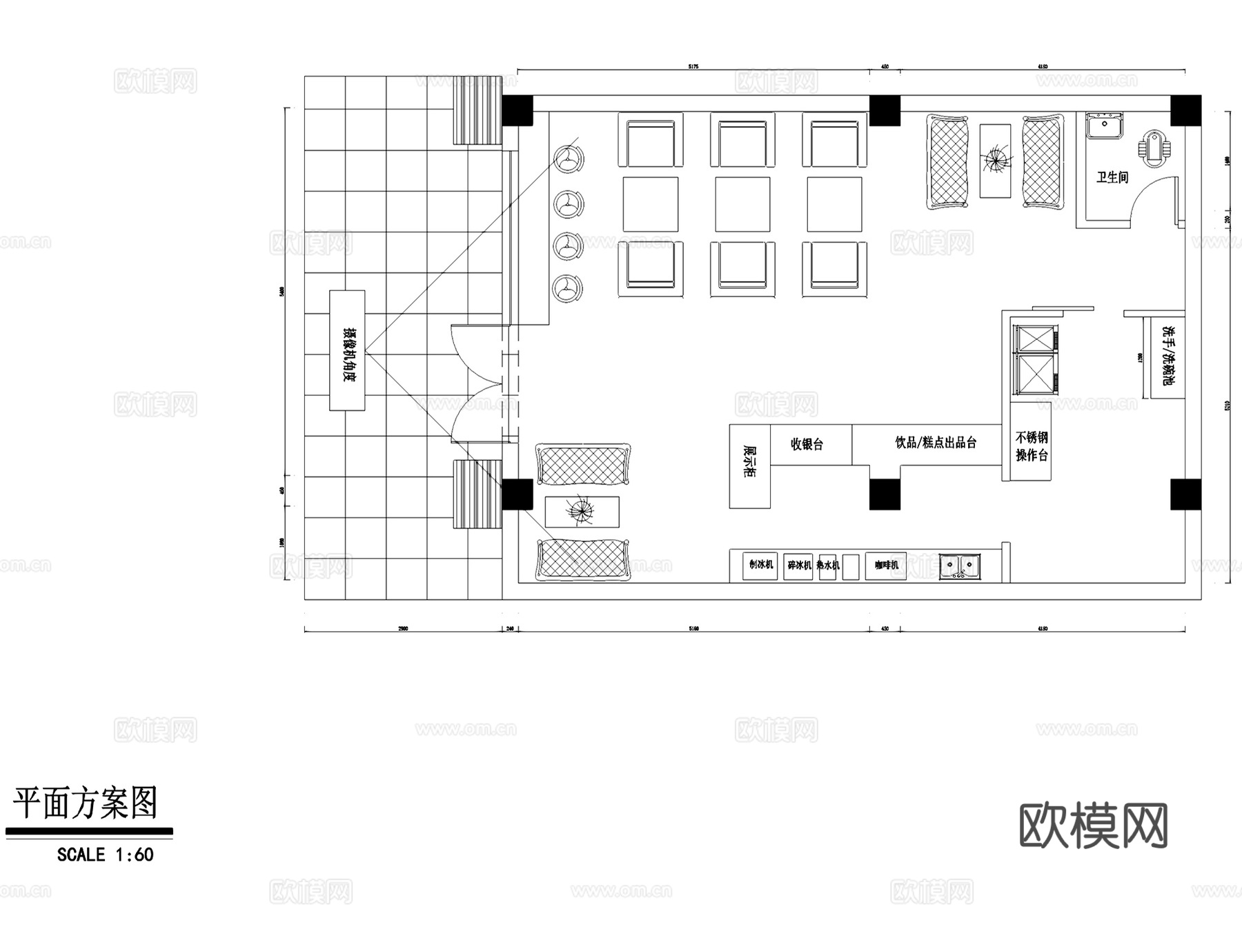 HOLA CAFE 小笨焦咖啡店室内工装CAD施工图cad施工图