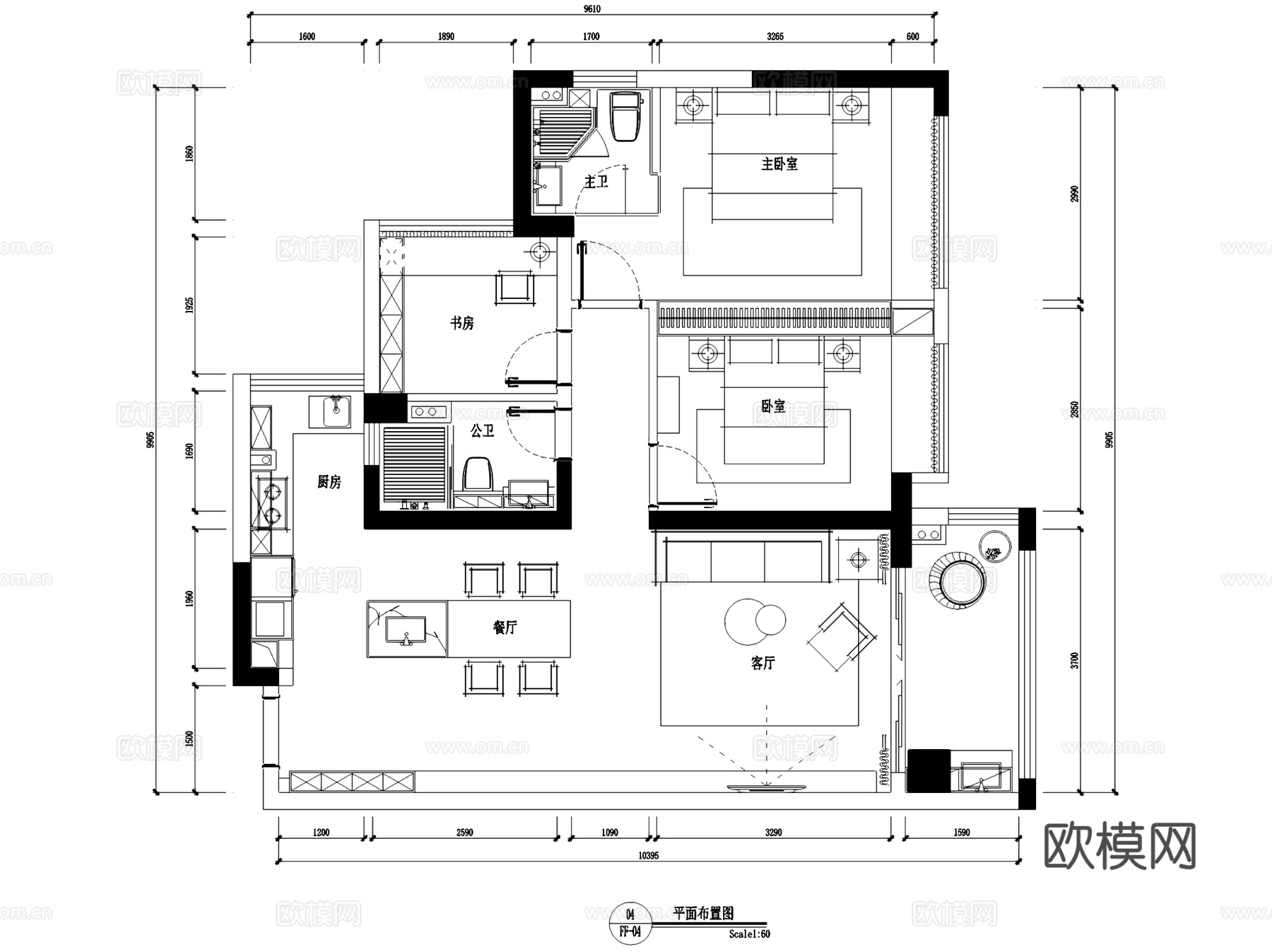 惠州龙惠华铭府样板房无主灯室内家装CAD施工图整套cad施工图
