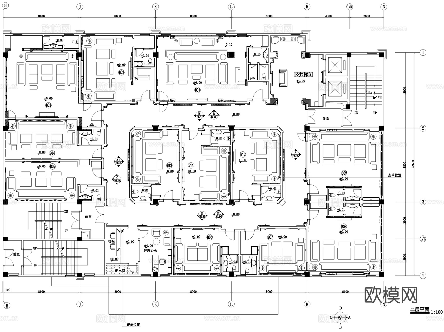 红舫国际CLUB商务会所室内工装CAD施工图整套cad施工图
