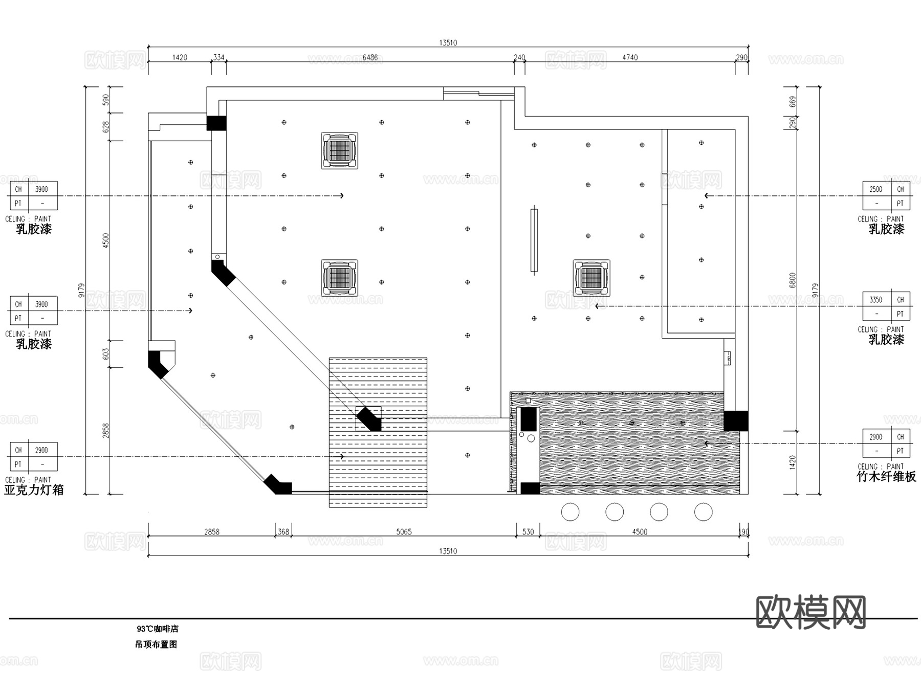 93℃凤林路奶油风咖啡厅室内工装CAD施工图整套+SUcad施工图