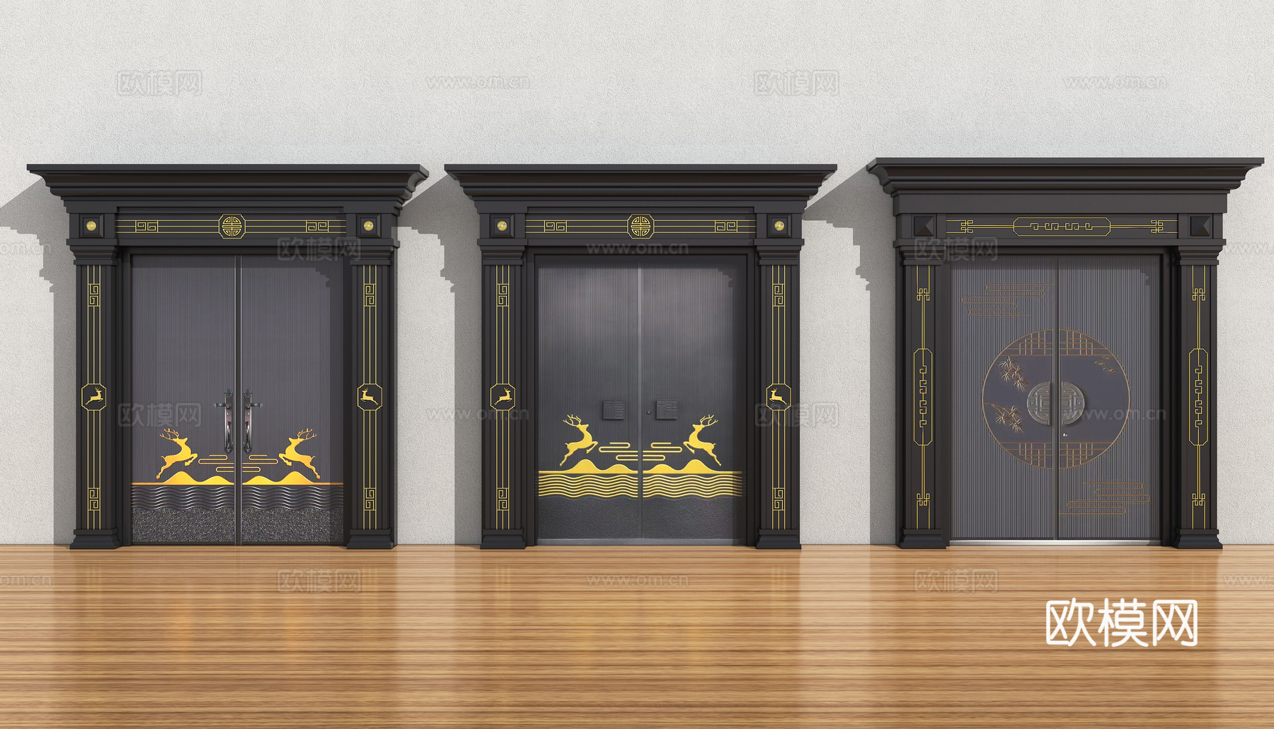 中式大门 入户门su模型
