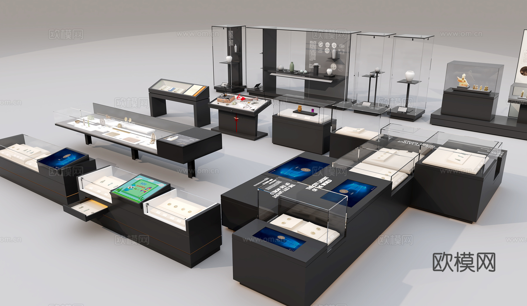 博物馆展柜 展托 智能展柜3d模型下载（渲染图2）