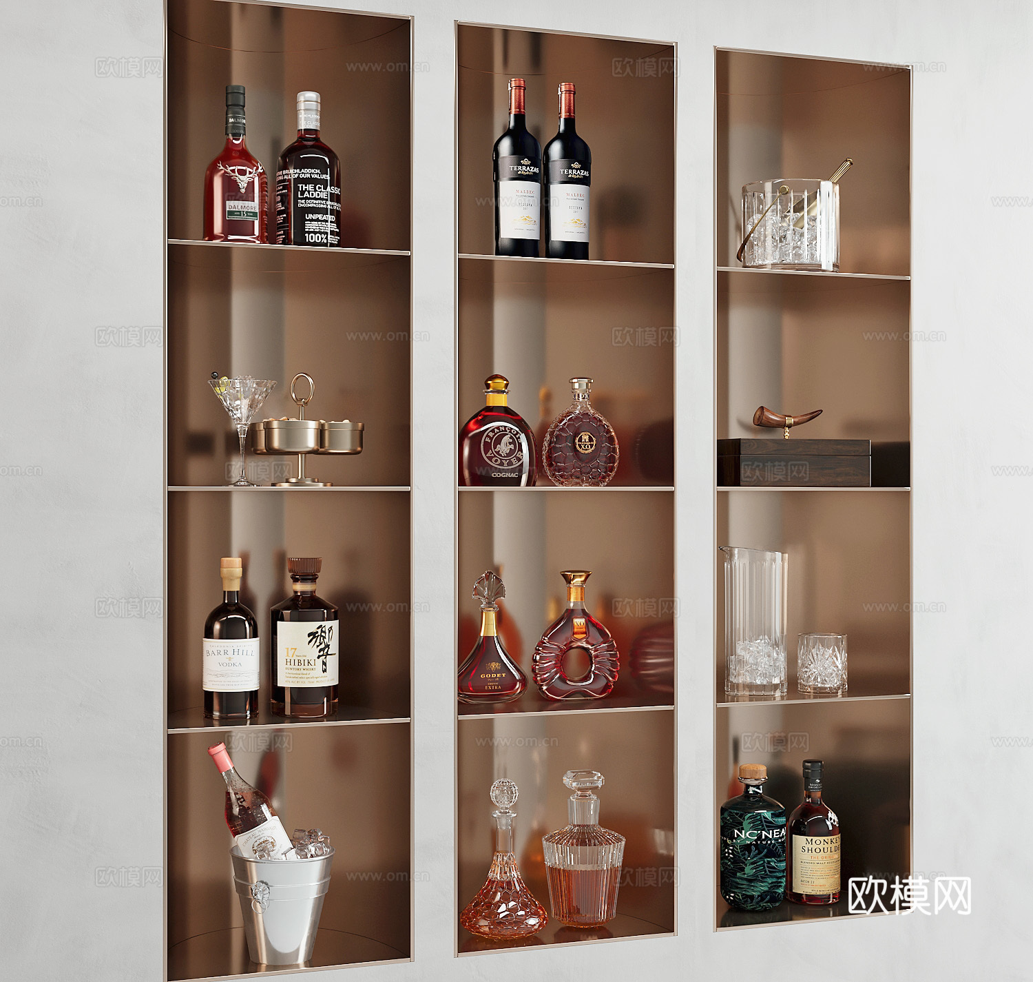 现代酒水酒瓶酒杯3d模型下载