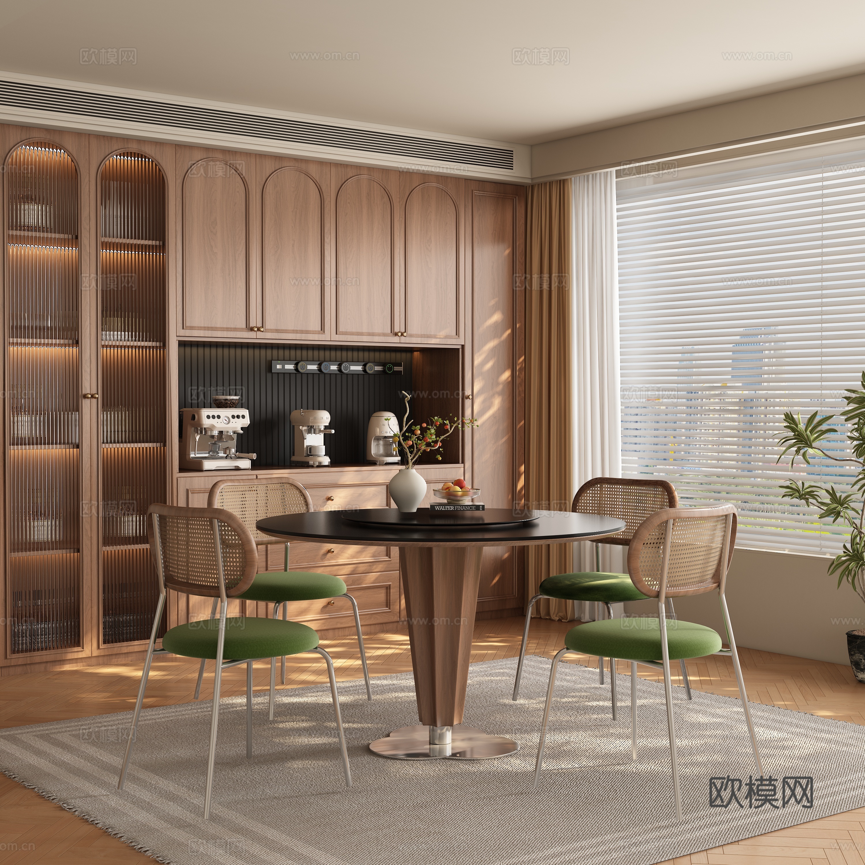 现代中古风餐厅 餐桌椅3d模型下载