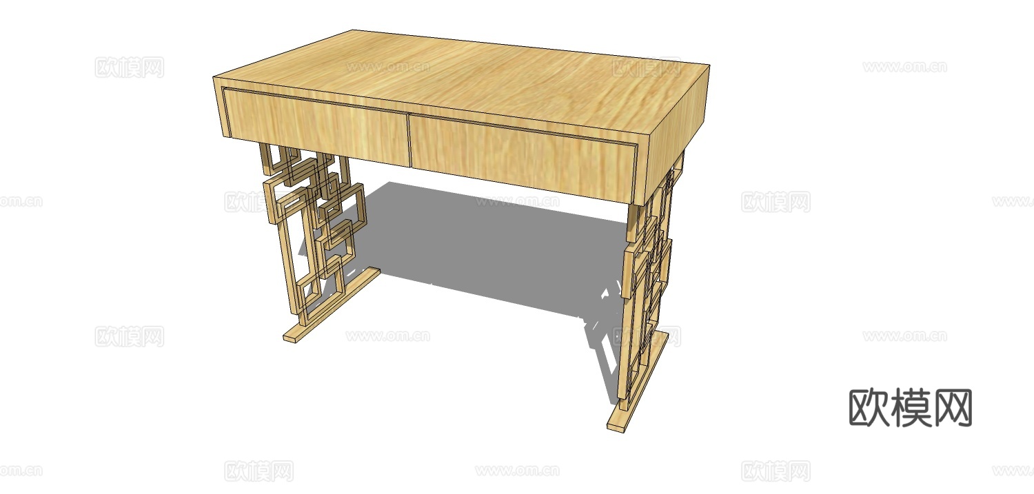 实木书桌 书桌 新中式书桌su模型