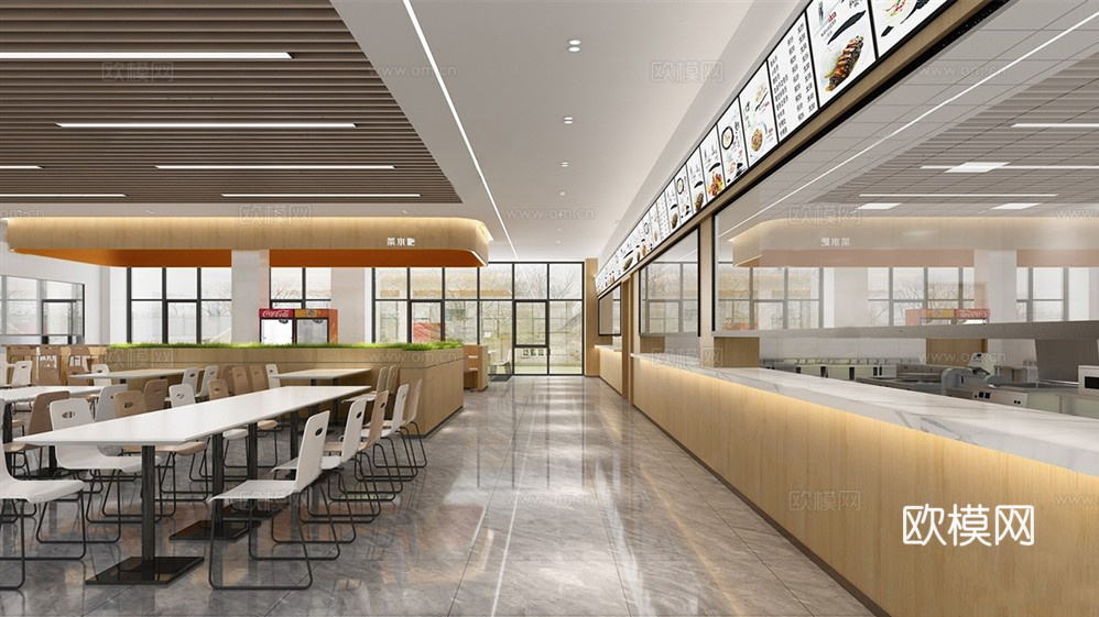 现代员工餐厅 餐桌椅组合su模型
