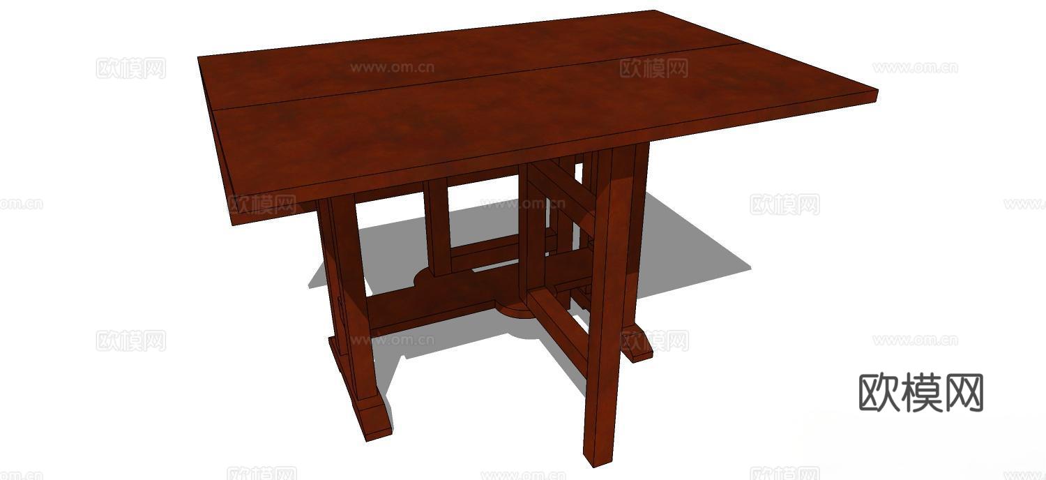 实木桌子 实木餐桌 家用桌子 桌子 新中式桌子su模型