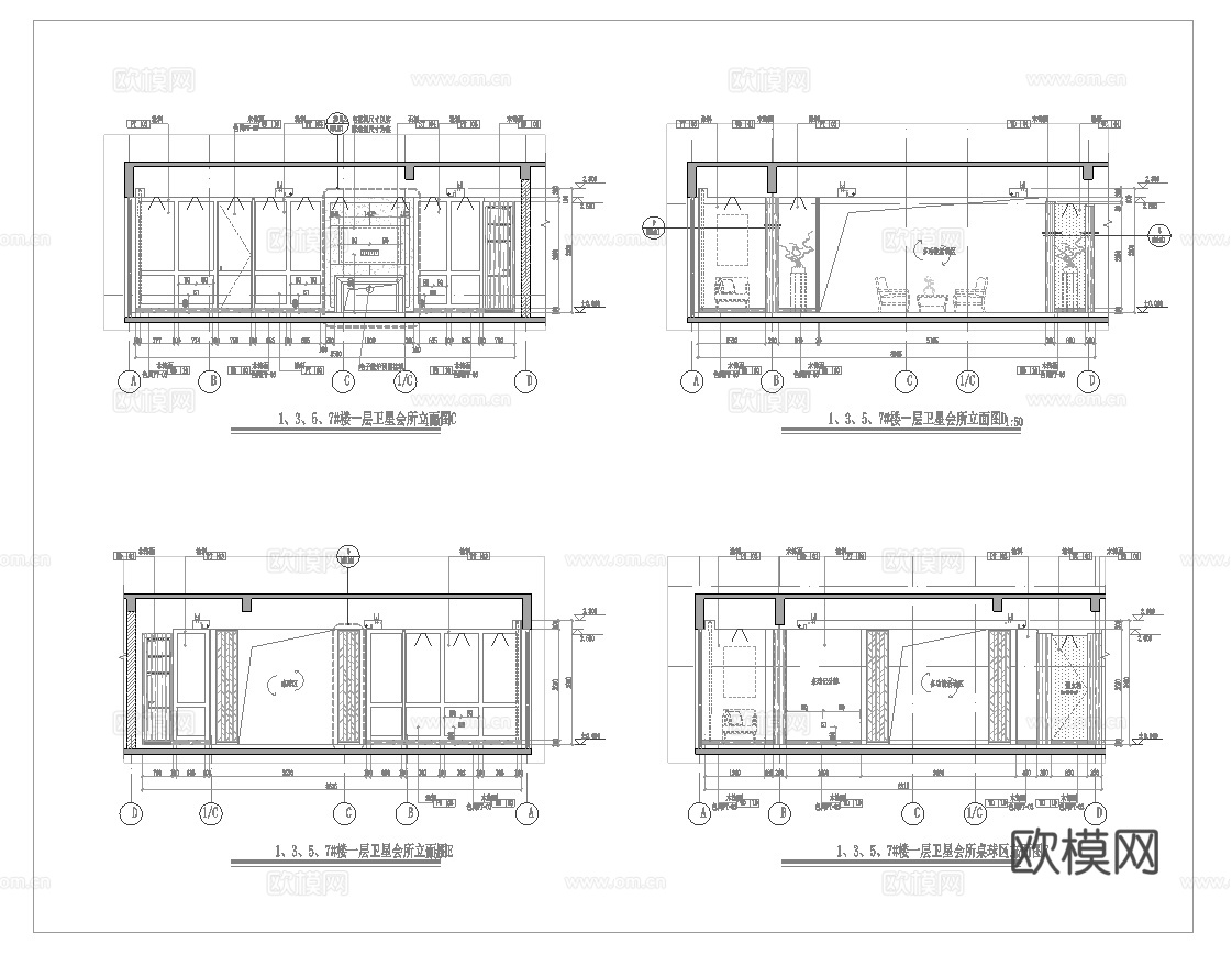 最新6套 棋牌室 施工图合集cad施工图