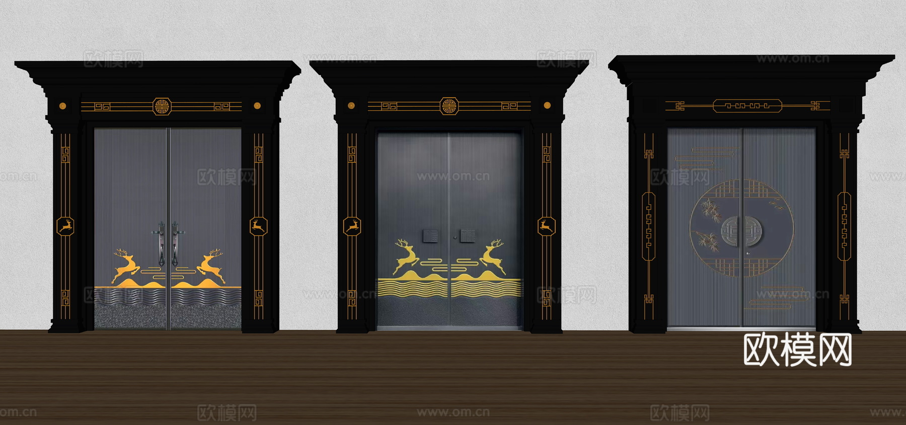 中式大门 入户门su模型