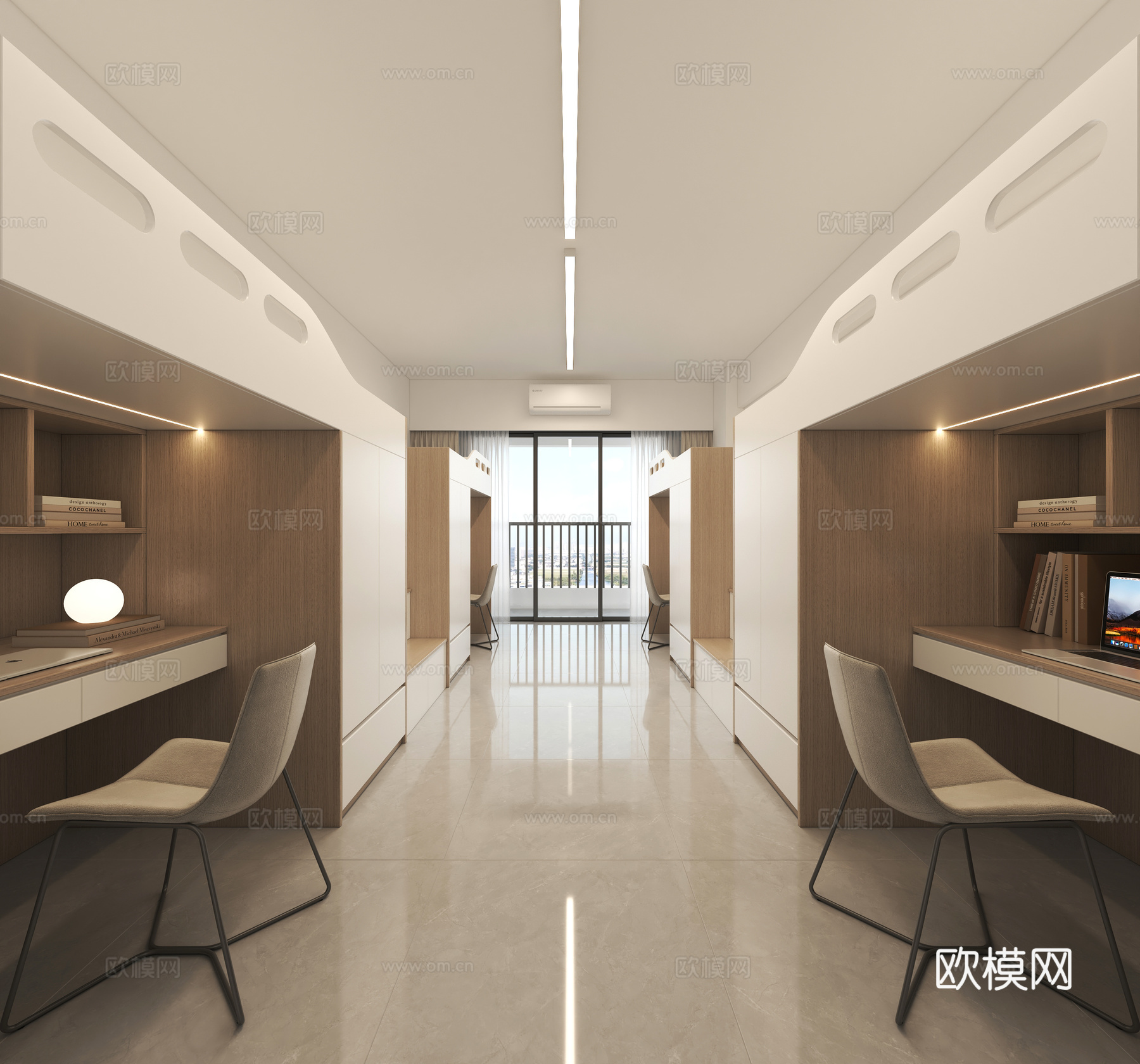 公寓宿舍四人公寓四人宿舍高低床上下铺衣柜书桌3d模型下载