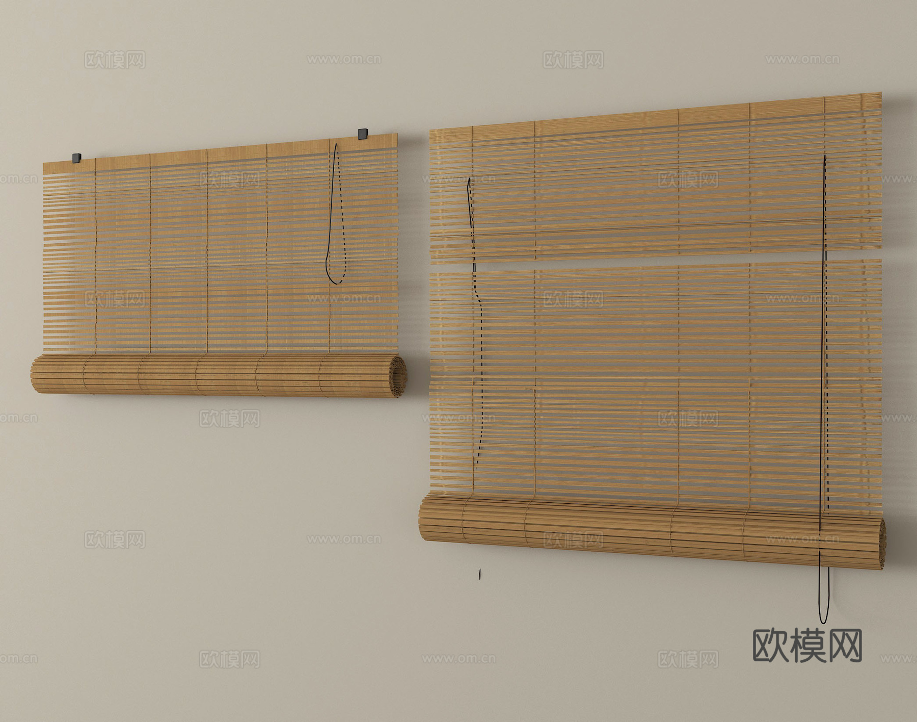 新中式百叶帘 窗帘 卷帘 竹帘su模型