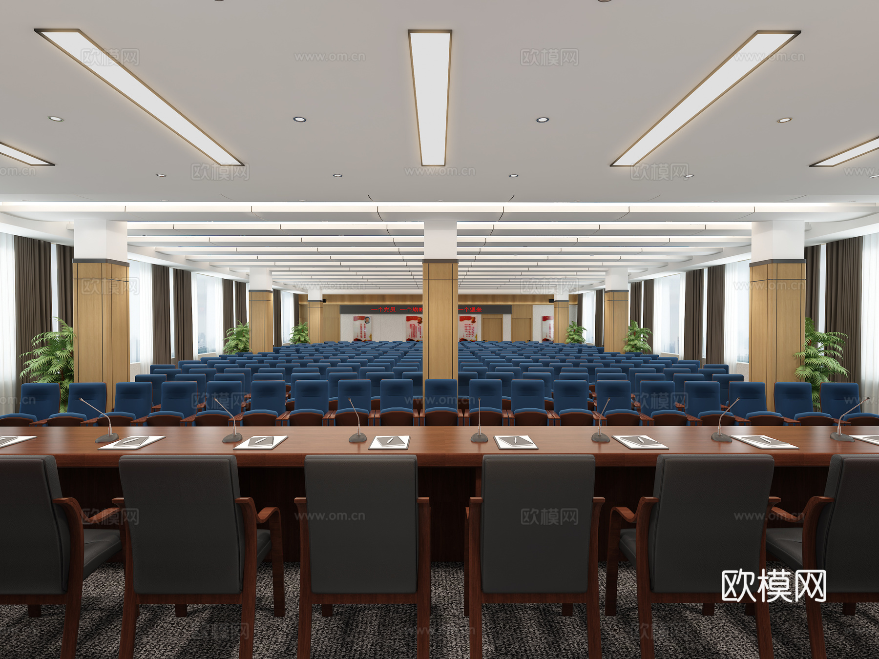 现代大型会议室主席台会议室家具组合3d模型下载