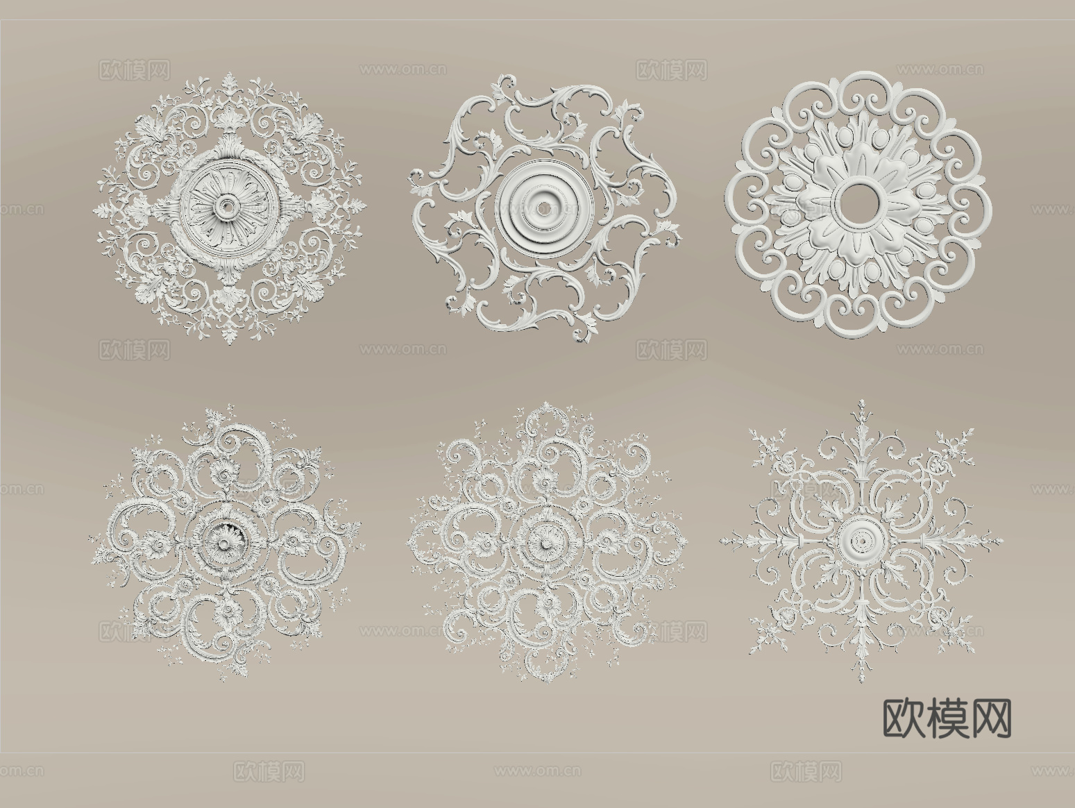 法式雕花 灯盘 石膏构件su模型