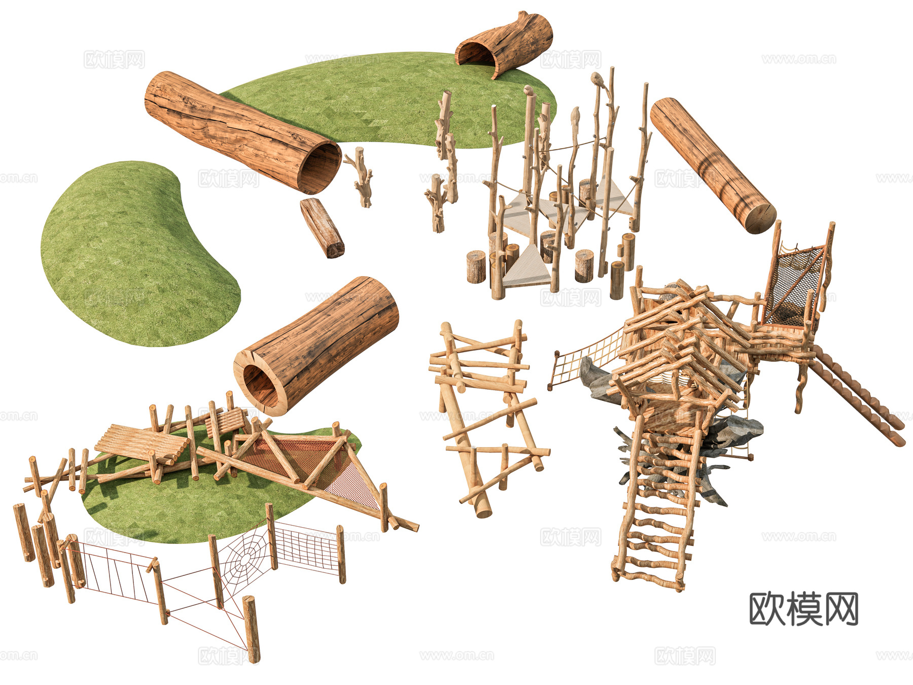 景观公园口袋公园 树枝树干结构 树枝结构滑梯 儿童游乐设备su模型