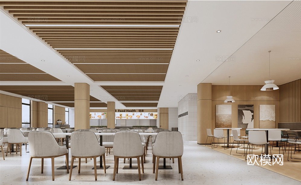 现代简约员工食堂 员工餐厅 餐桌椅组合su模型