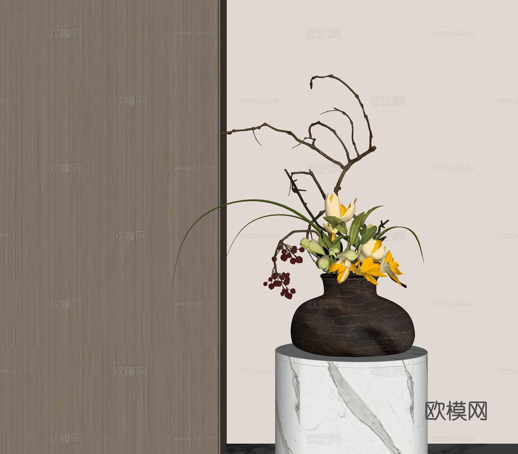 现代花瓶花艺插花su模型