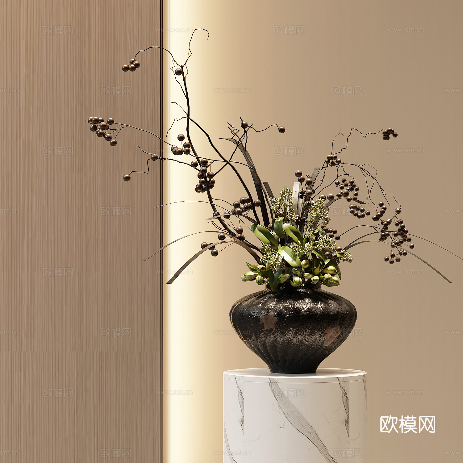 现代花瓶花艺插花su模型