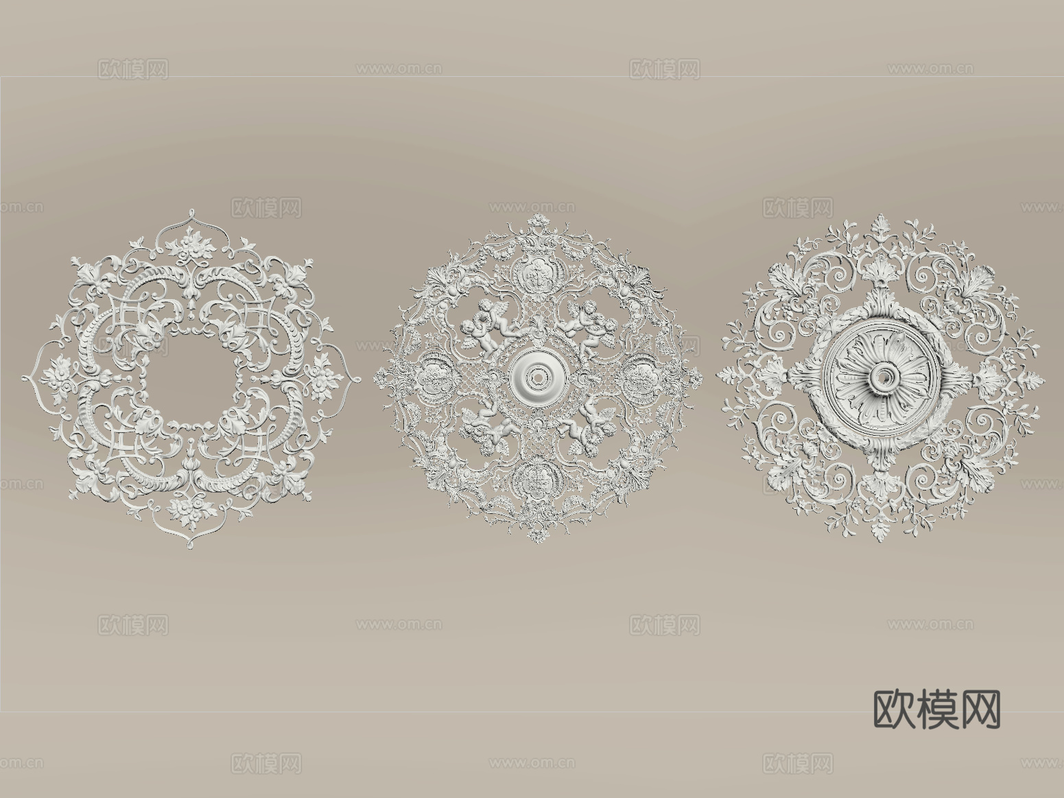 法式雕花 灯盘 石膏构件su模型