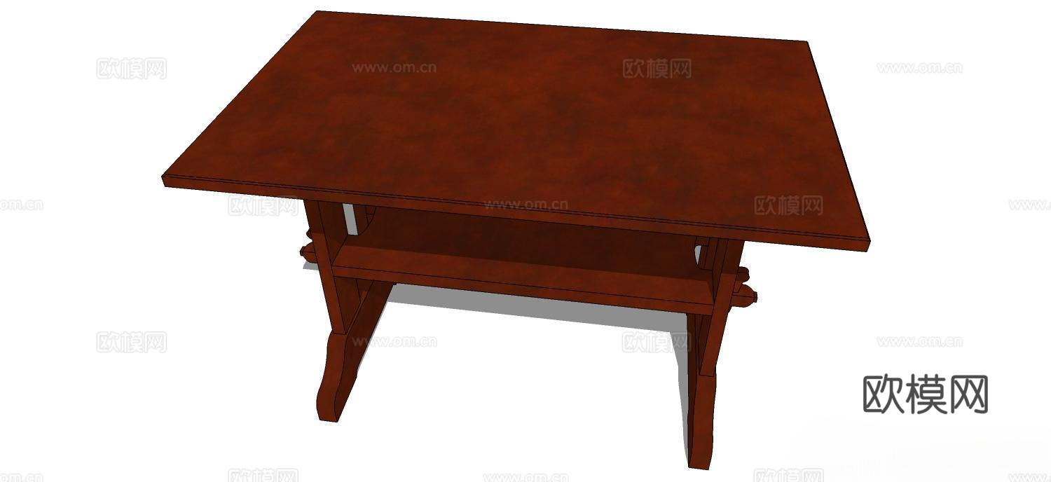 实木桌子 实木餐桌 家用桌子 桌子 新中式桌子su模型