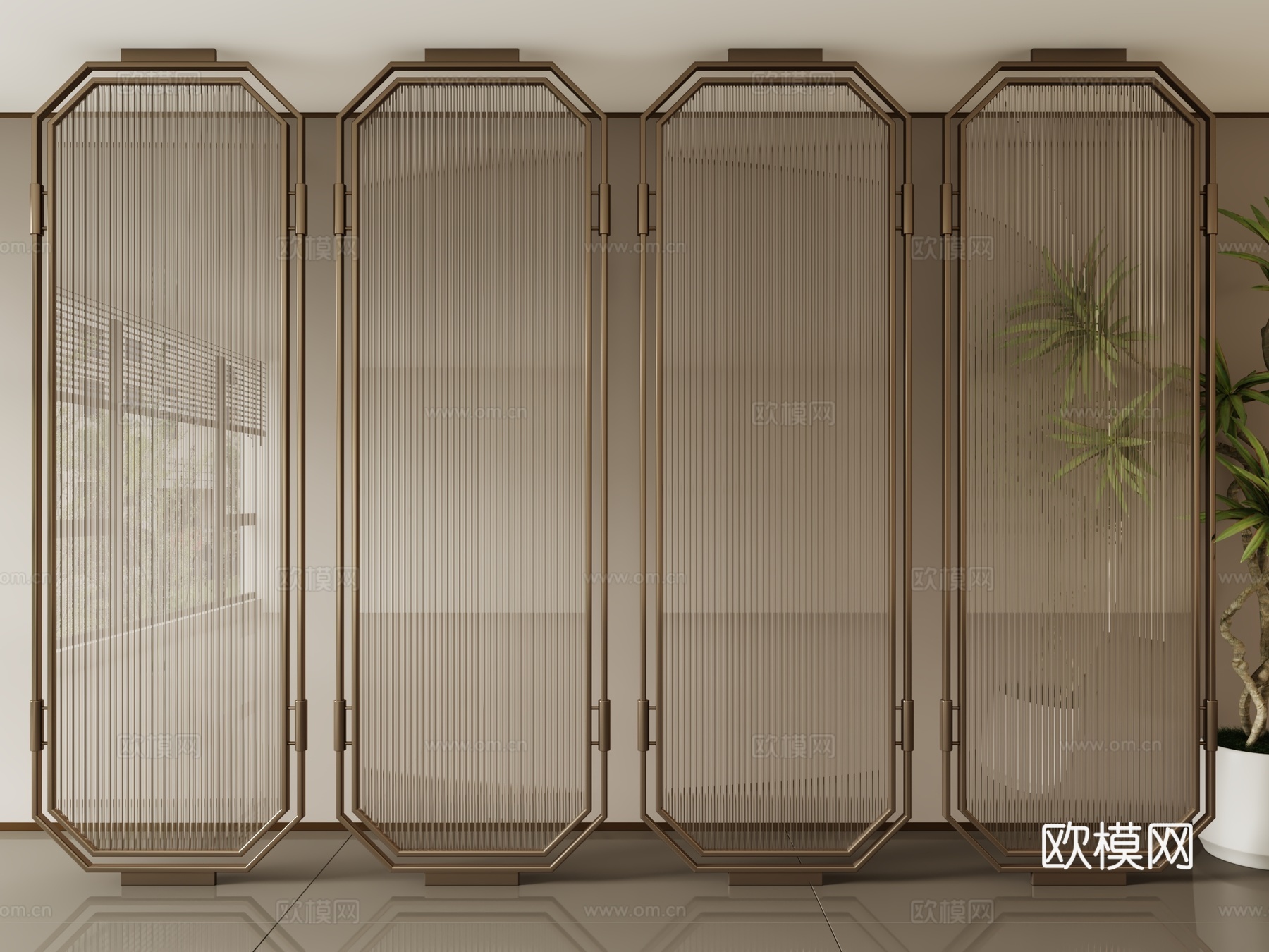 现代玻璃屏风隔断3d模型下载