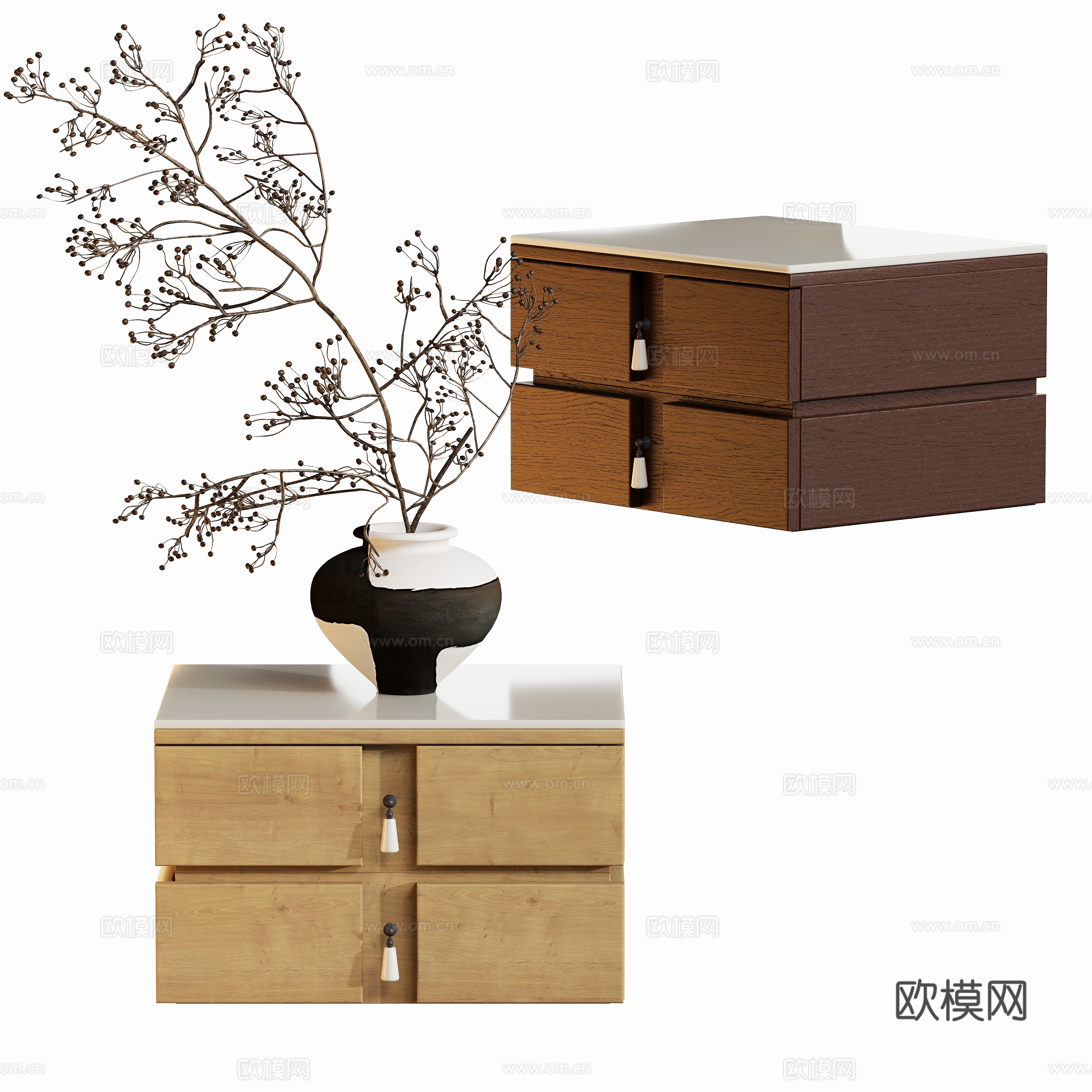 现代原木中古床头柜su模型