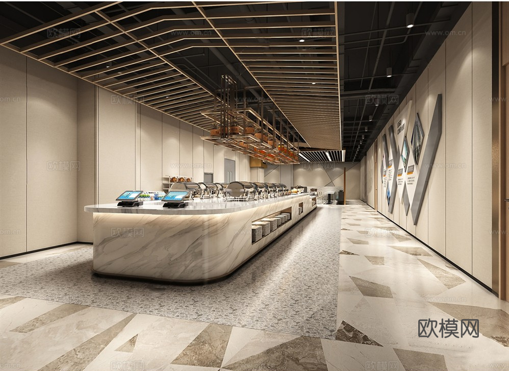 现代自助食堂 现代自助餐厅su模型
